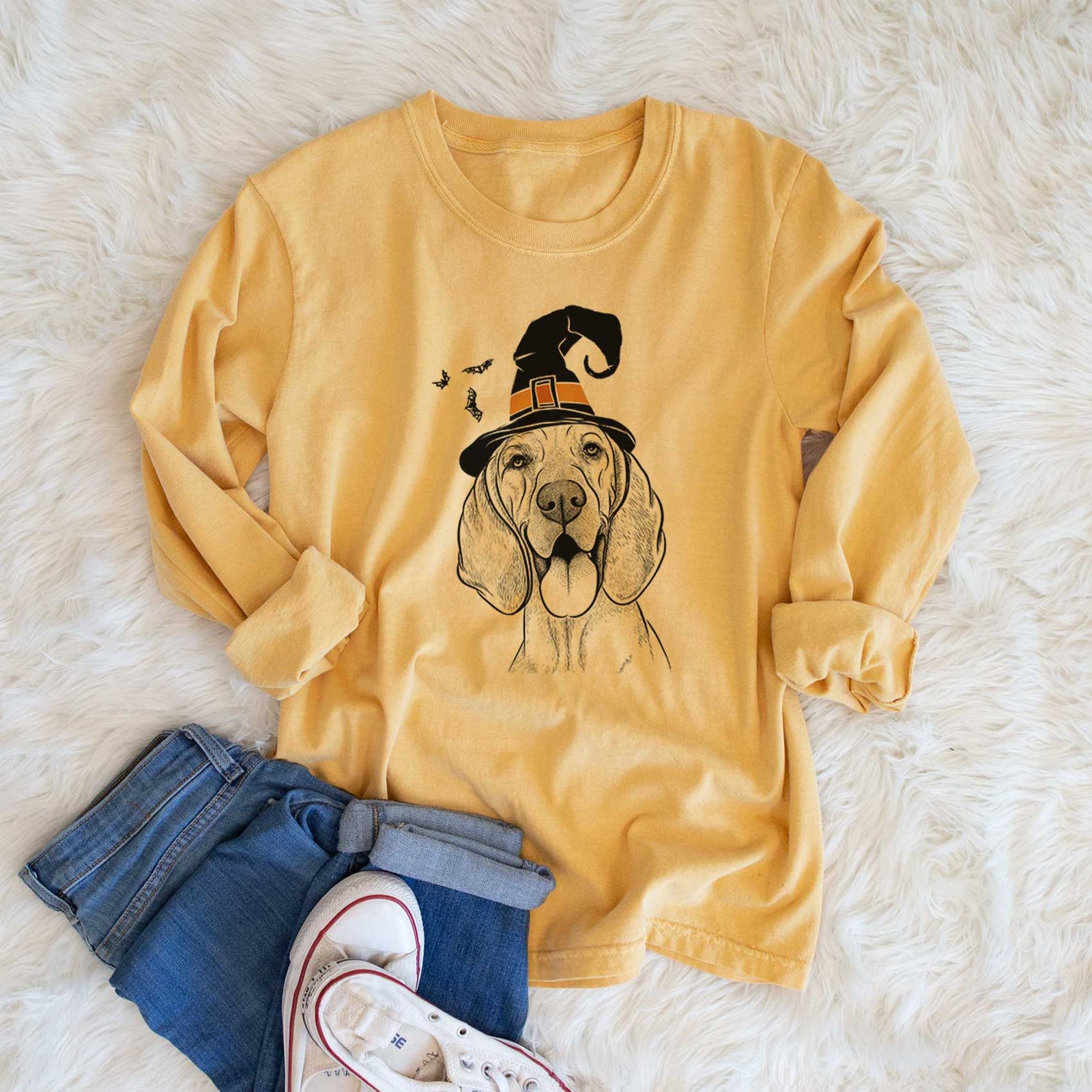 Witch Winston the Redbone Coonhound - Men's Heavyweight 100% Cotton Long Sleeve