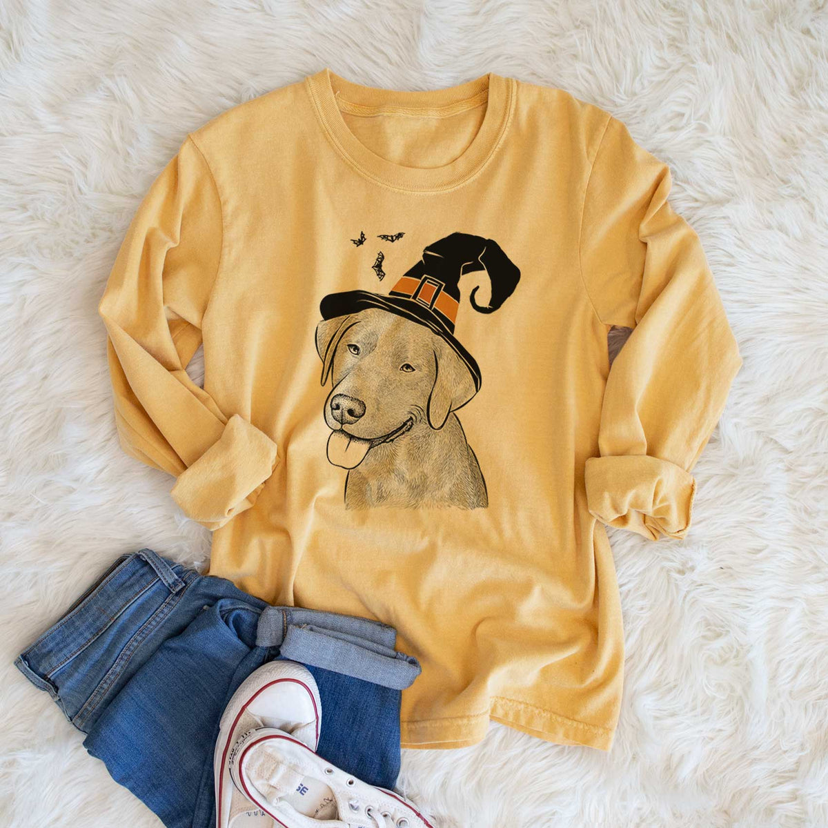 Witch Zeppelin the Black Labrador - Men's Heavyweight 100% Cotton Long Sleeve
