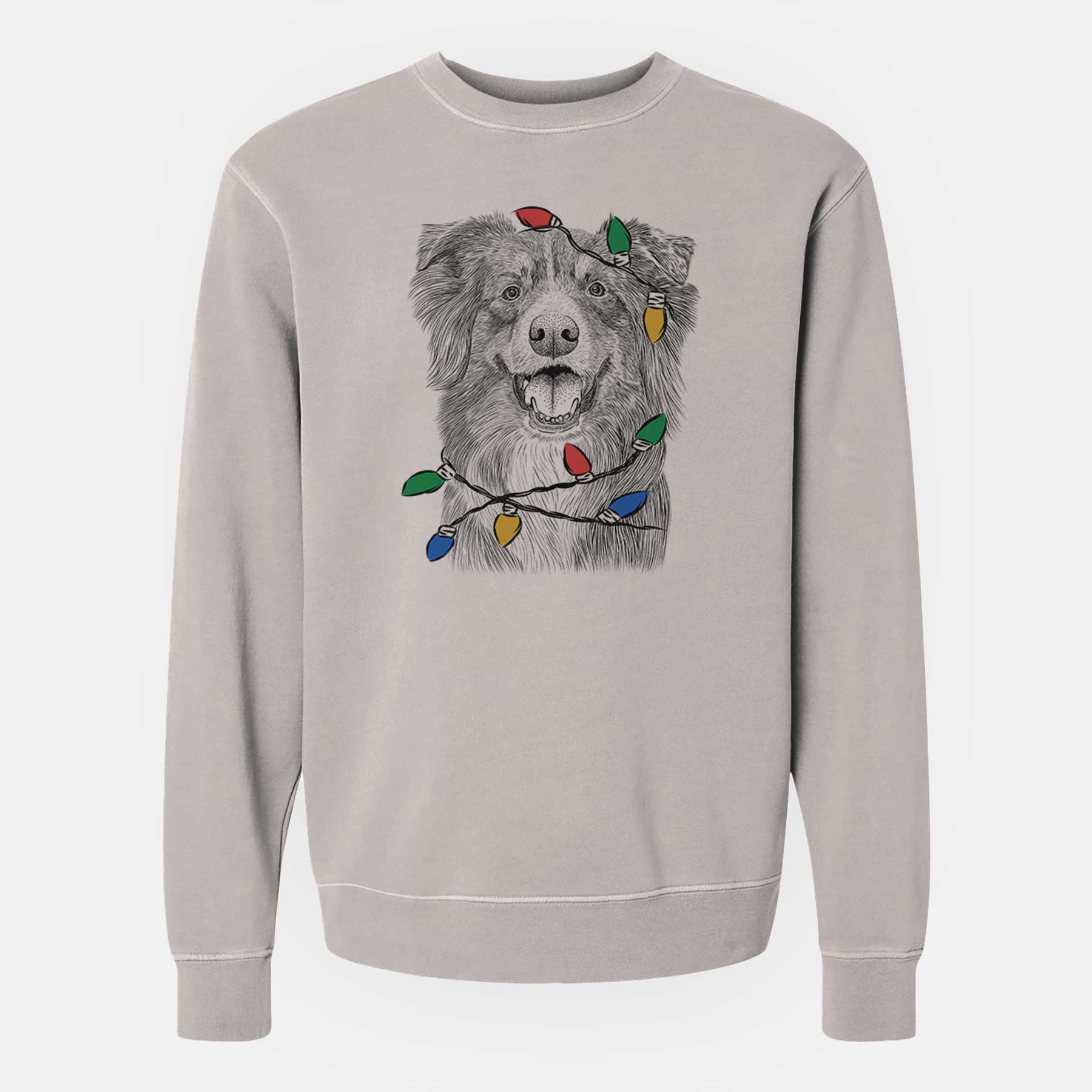 Christmas Lights Aussie Parker the Australian Shepherd - Unisex Pigment Dyed Crew Sweatshirt