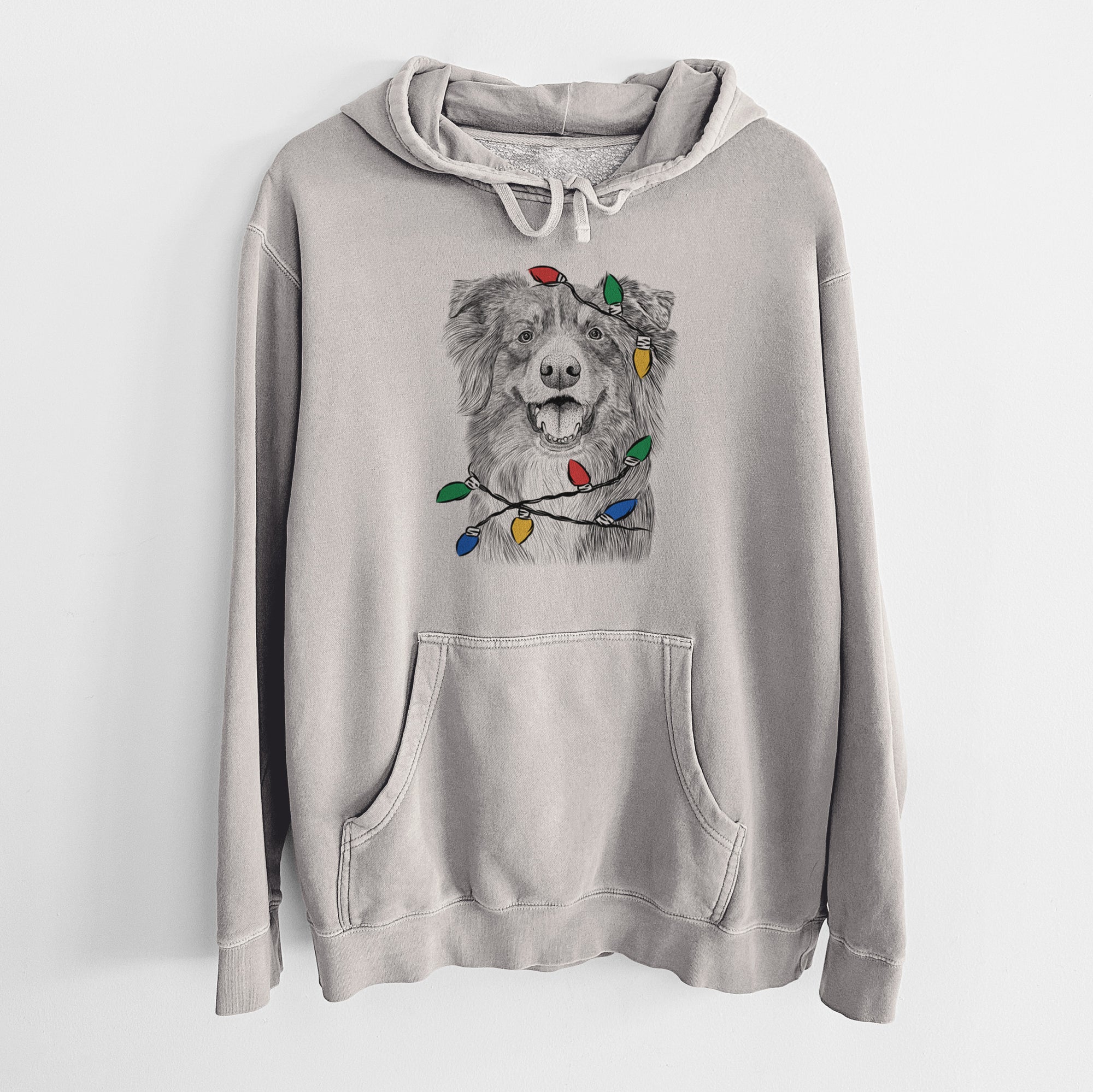 Christmas Lights Aussie Parker the Australian Shepherd - Unisex Pigment Dyed Hoodie