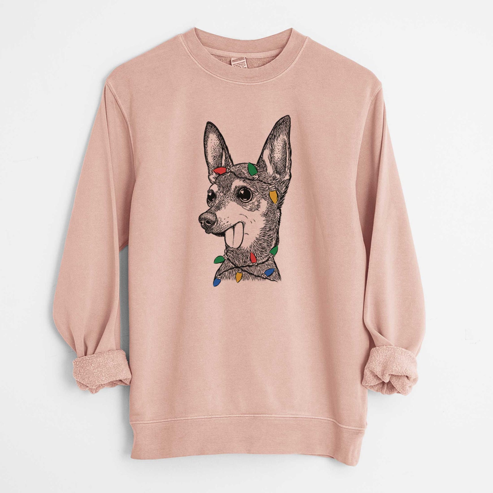 Christmas Lights Aaron the Chihuahua - Unisex Pigment Dyed Crew Sweatshirt