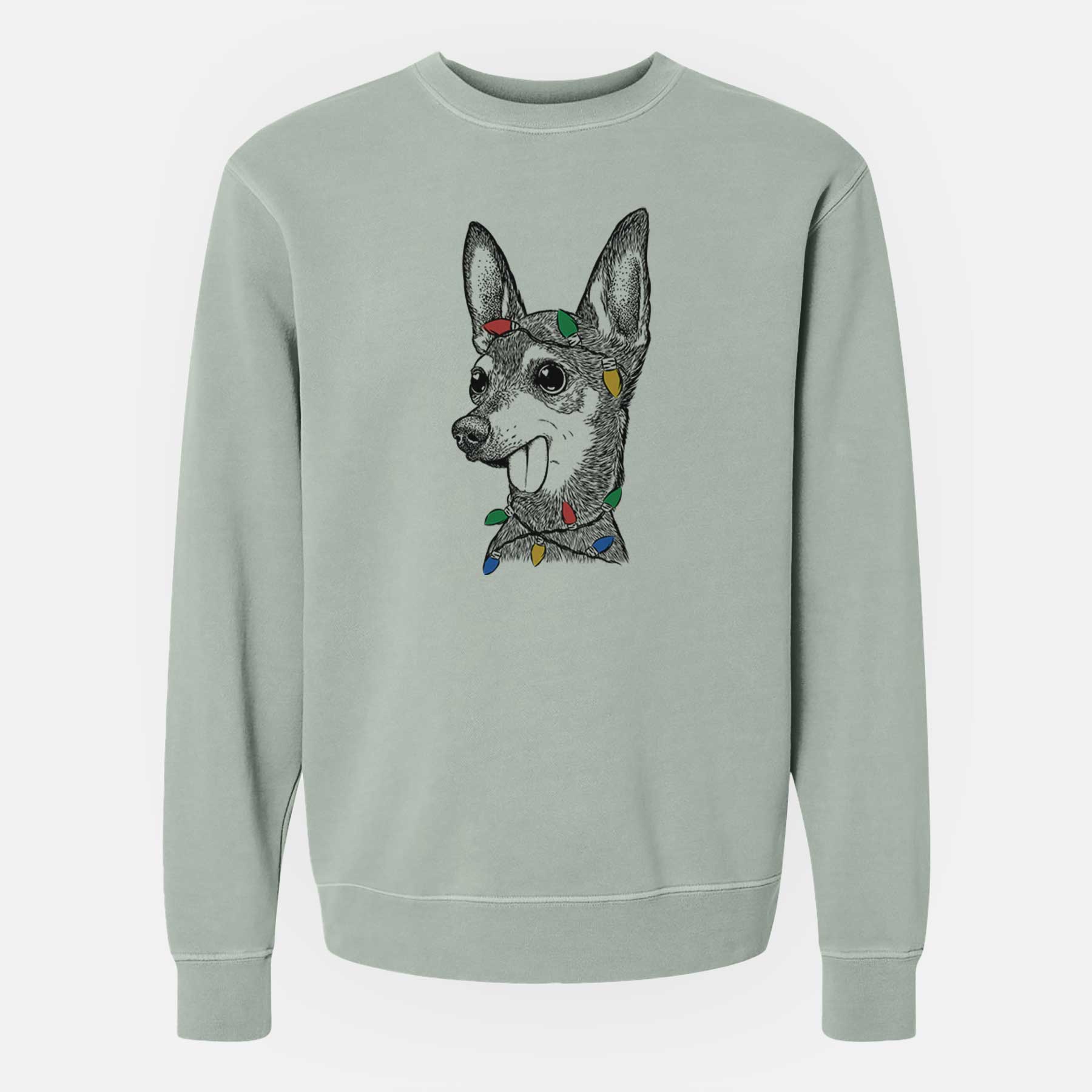 Christmas Lights Aaron the Chihuahua - Unisex Pigment Dyed Crew Sweatshirt