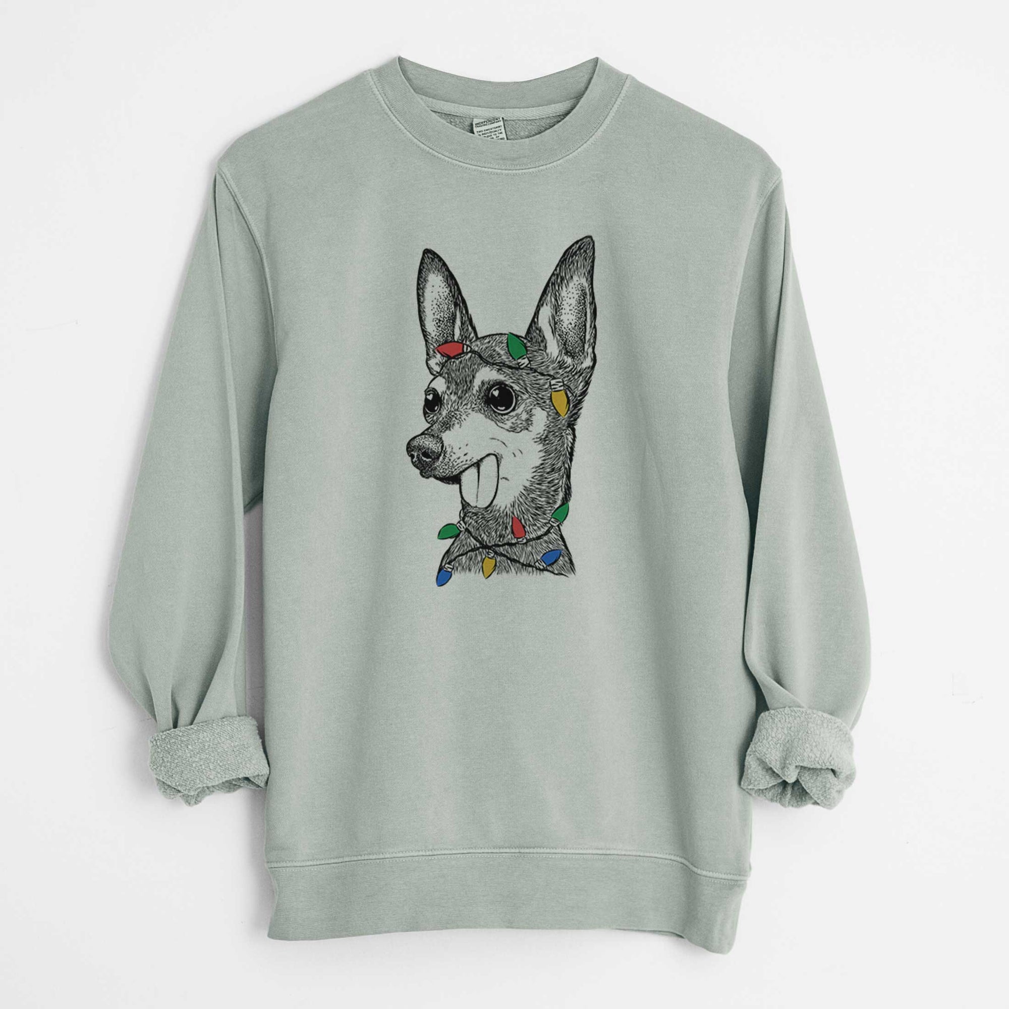 Christmas Lights Aaron the Chihuahua - Unisex Pigment Dyed Crew Sweatshirt