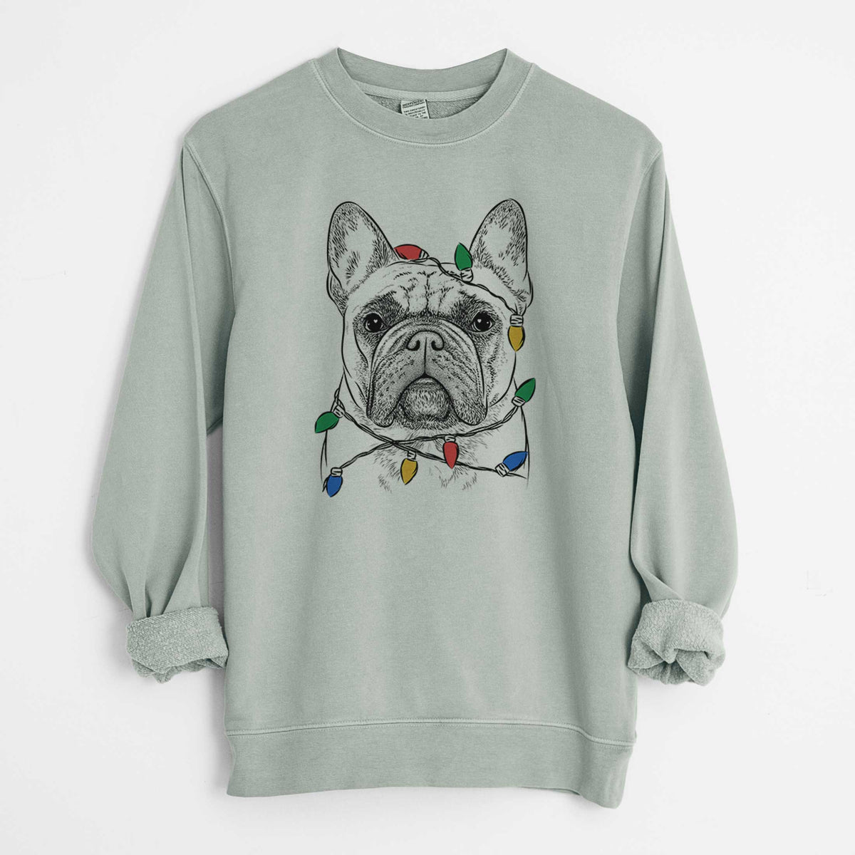Christmas Lights Acelynn the French Bulldog - Unisex Pigment Dyed Crew Sweatshirt