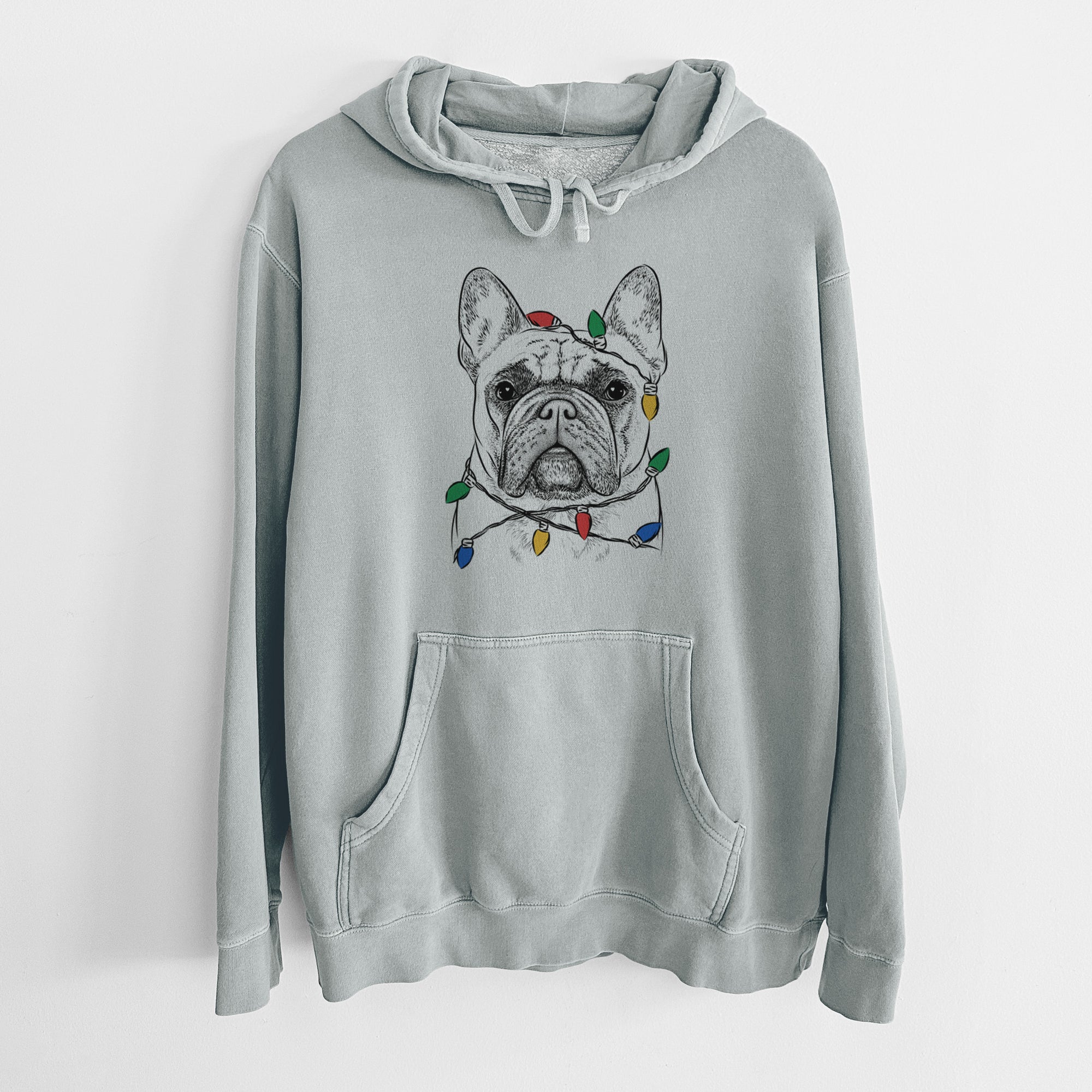 Christmas Lights Acelynn the French Bulldog - Unisex Pigment Dyed Hoodie