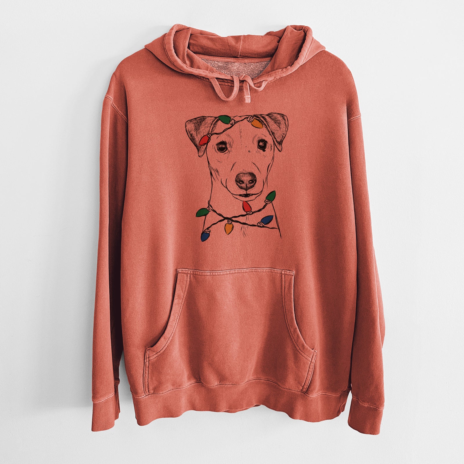 Christmas Lights Ally the Jack Russell Terrier - Unisex Pigment Dyed Hoodie