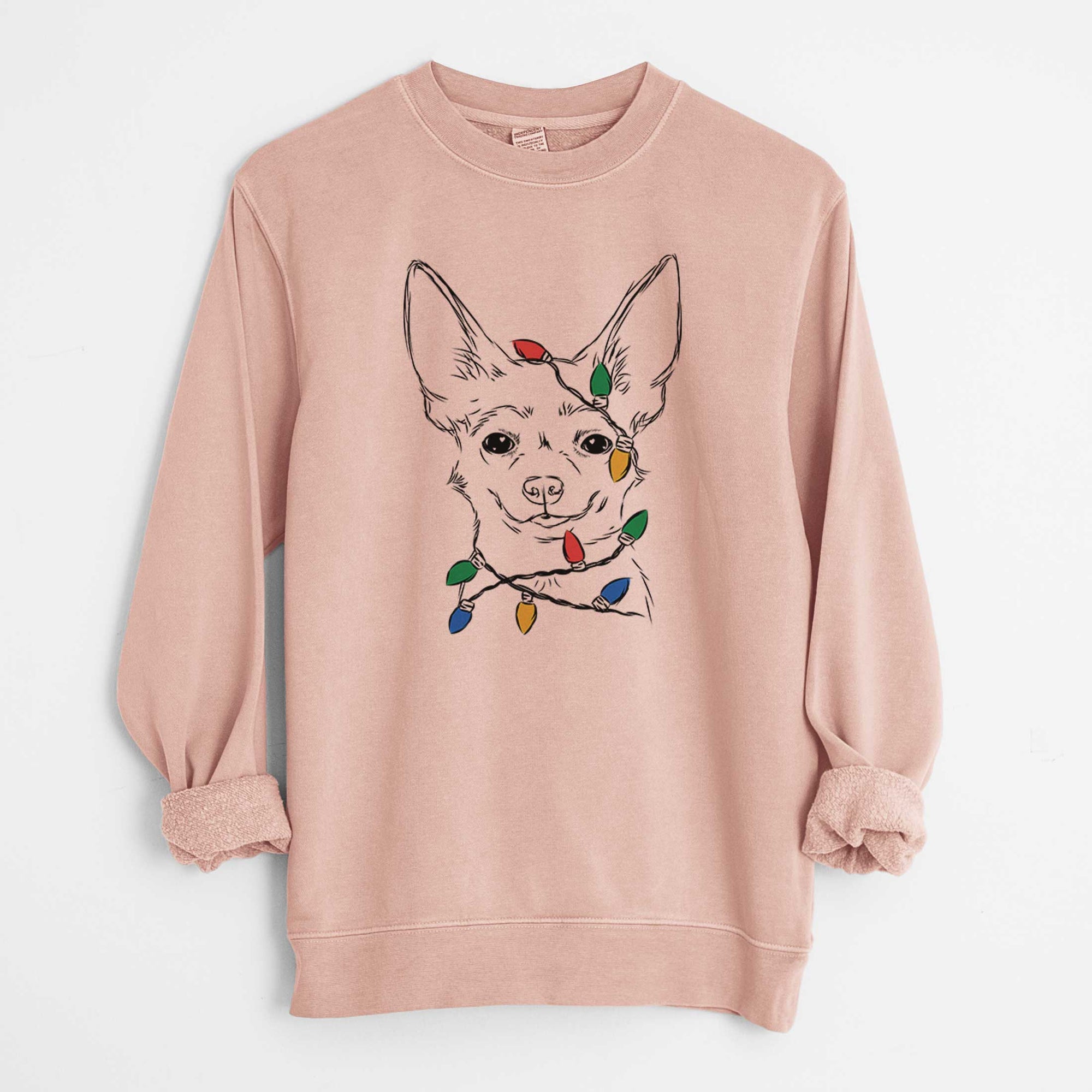 Christmas Lights Amos the Chihuahua - Unisex Pigment Dyed Crew Sweatshirt