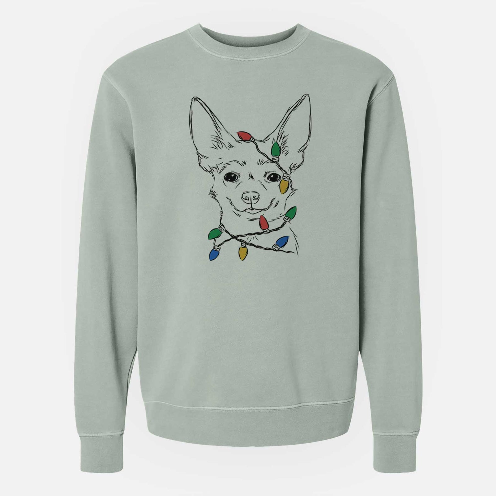 Christmas Lights Amos the Chihuahua - Unisex Pigment Dyed Crew Sweatshirt