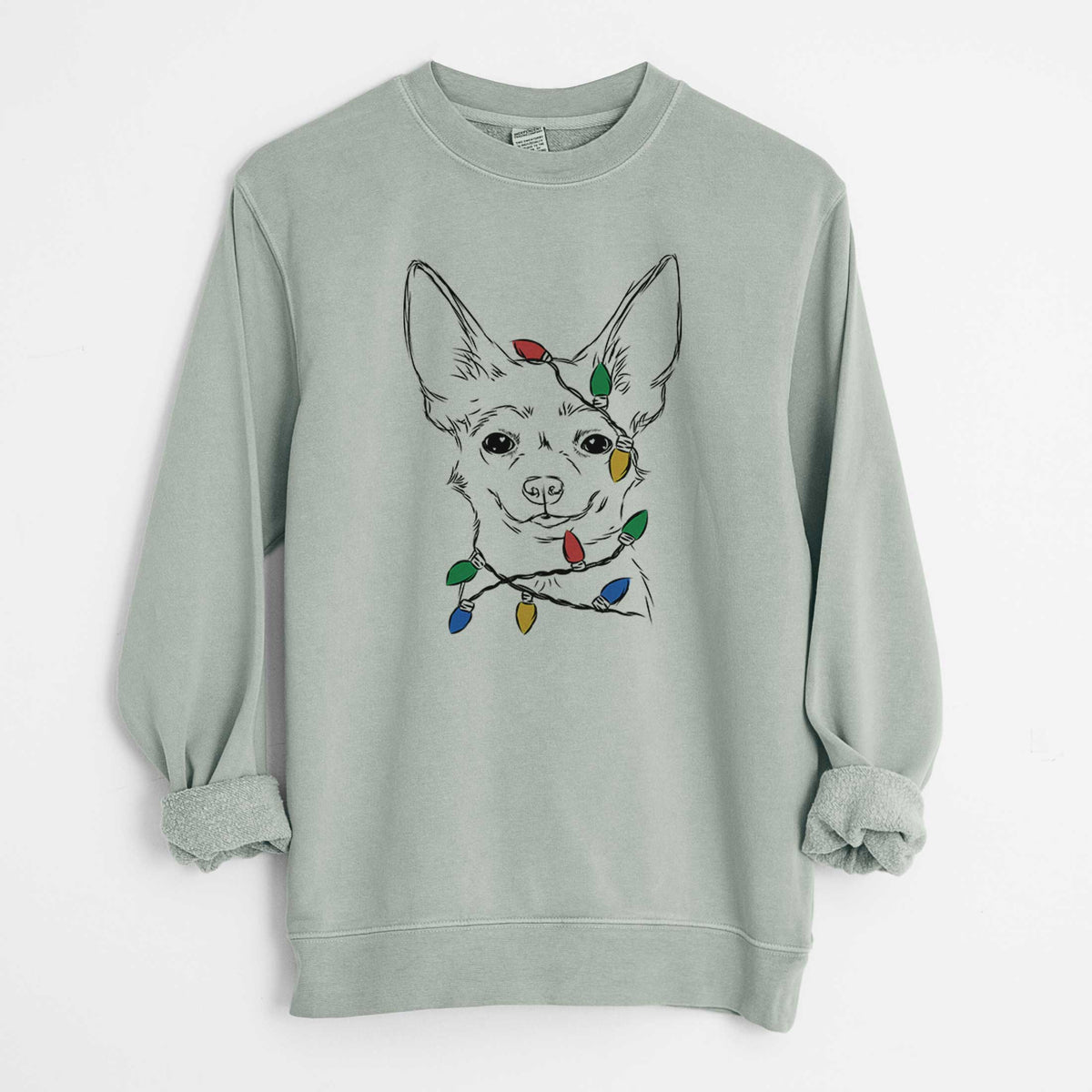 Christmas Lights Amos the Chihuahua - Unisex Pigment Dyed Crew Sweatshirt