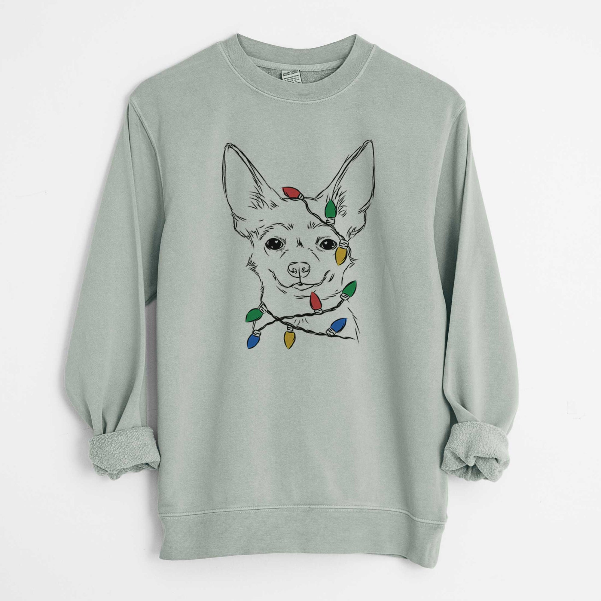 Christmas Lights Amos the Chihuahua - Unisex Pigment Dyed Crew Sweatshirt