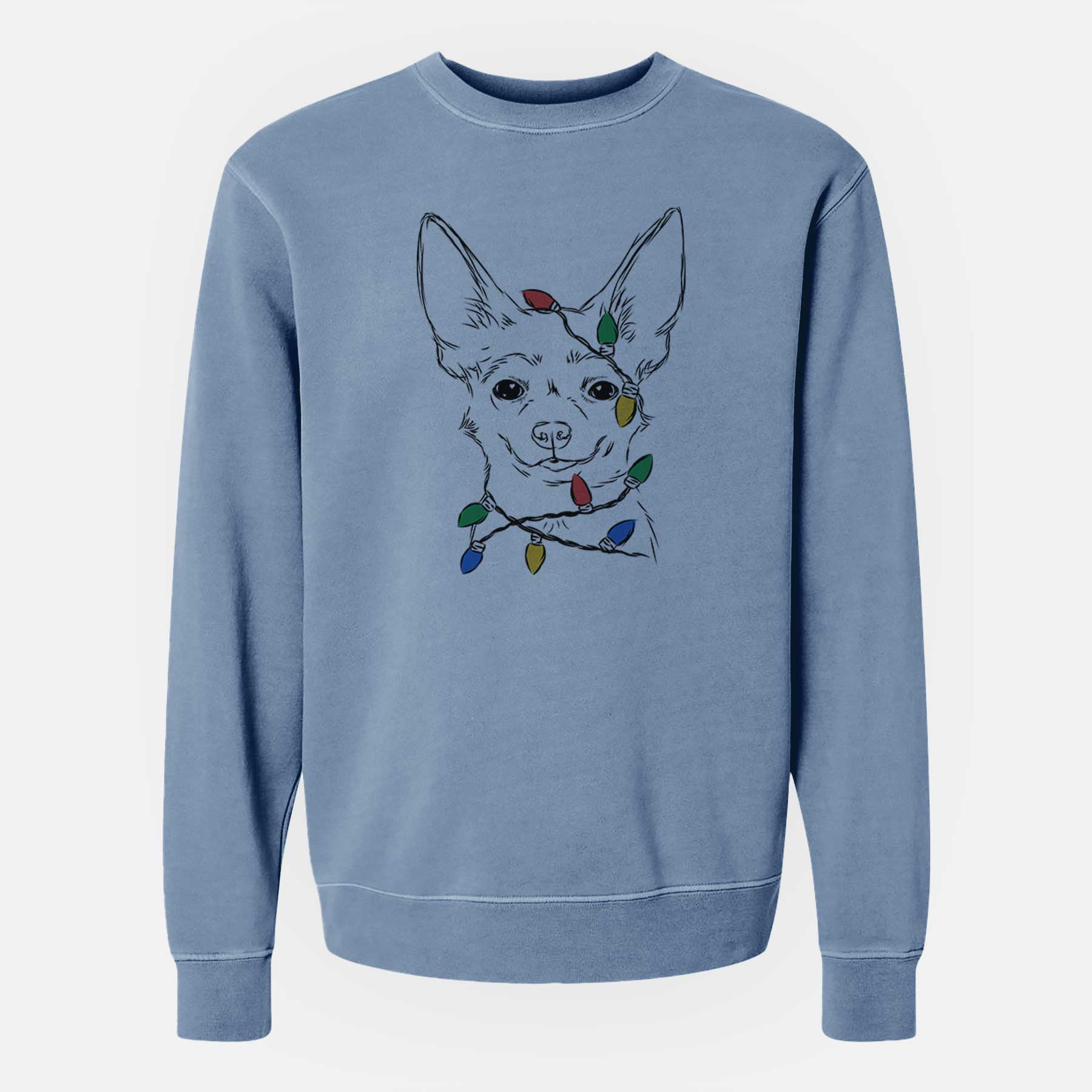 Christmas Lights Amos the Chihuahua - Unisex Pigment Dyed Crew Sweatshirt