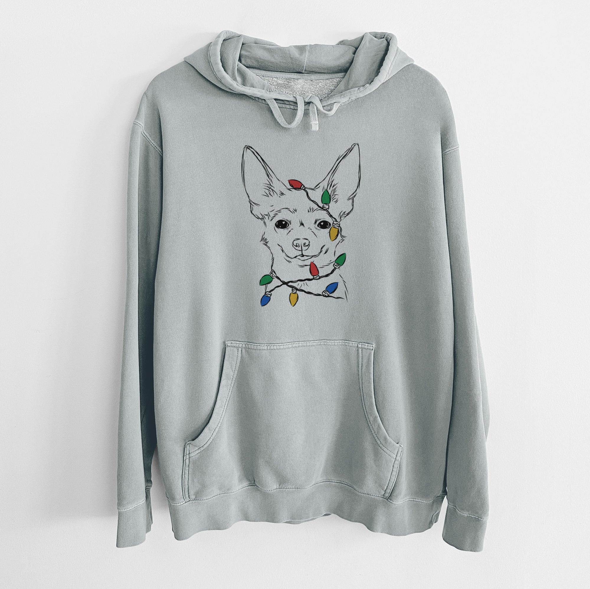 Christmas Lights Amos the Chihuahua - Unisex Pigment Dyed Hoodie