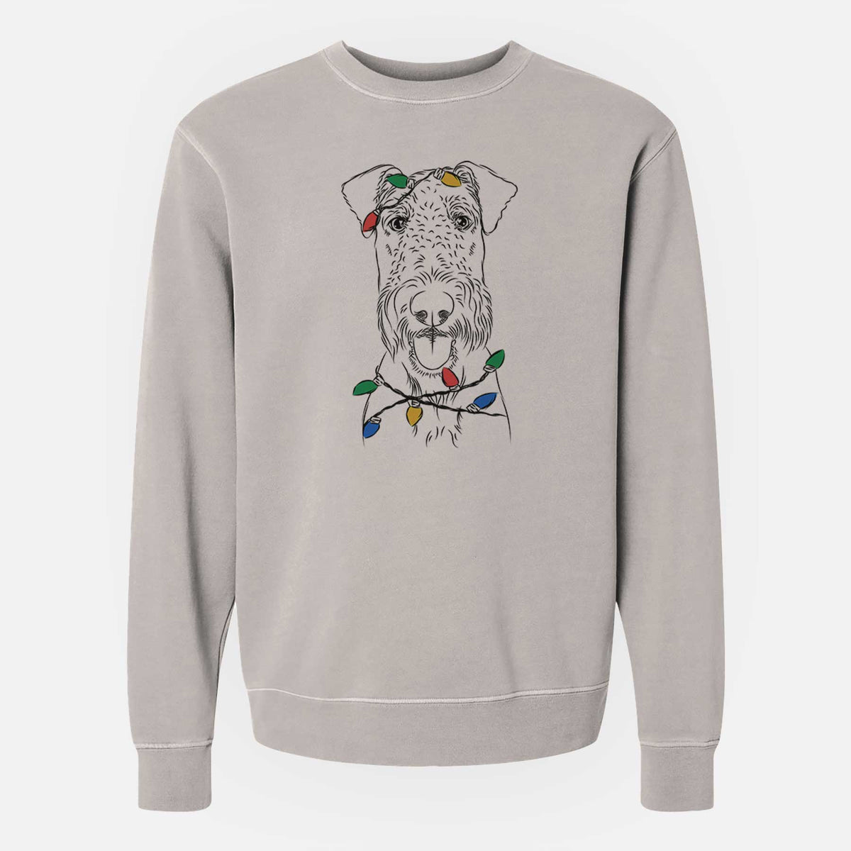 Christmas Lights Andy the Airedale Terrier - Unisex Pigment Dyed Crew Sweatshirt