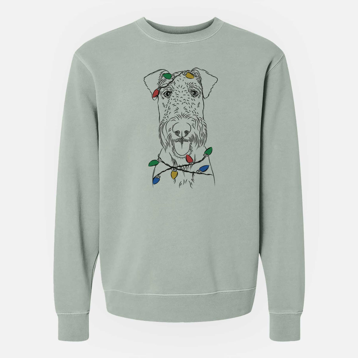 Christmas Lights Andy the Airedale Terrier - Unisex Pigment Dyed Crew Sweatshirt