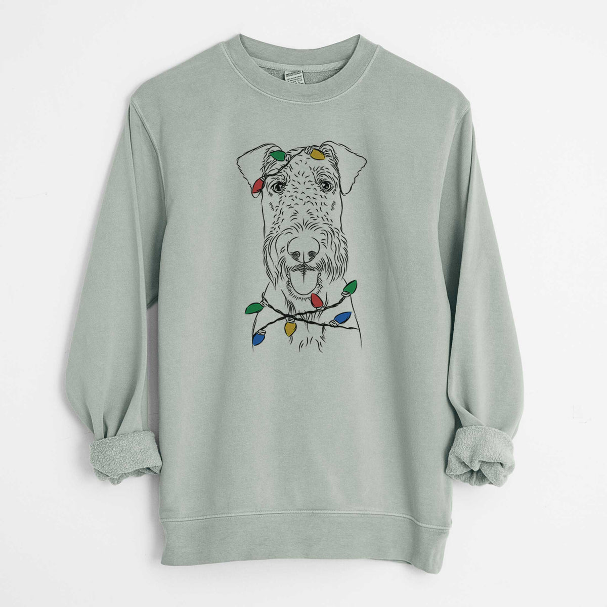 Christmas Lights Andy the Airedale Terrier - Unisex Pigment Dyed Crew Sweatshirt