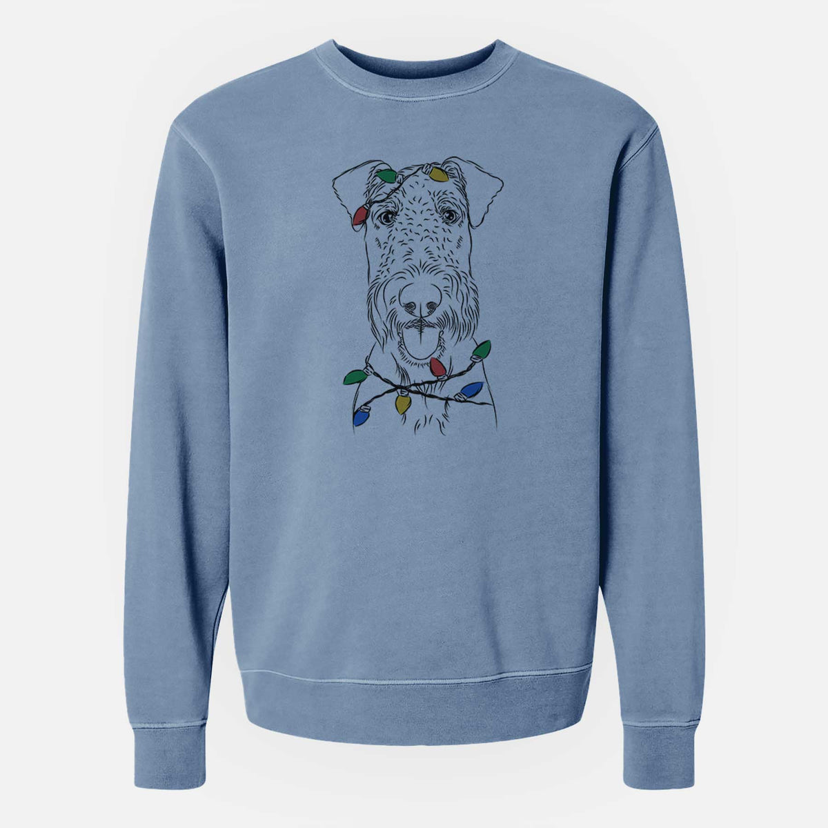 Christmas Lights Andy the Airedale Terrier - Unisex Pigment Dyed Crew Sweatshirt