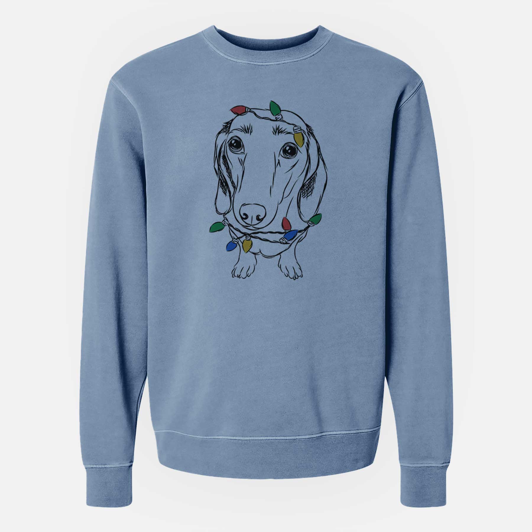 Christmas Lights Annabelle the Dachshund - Unisex Pigment Dyed Crew Sweatshirt