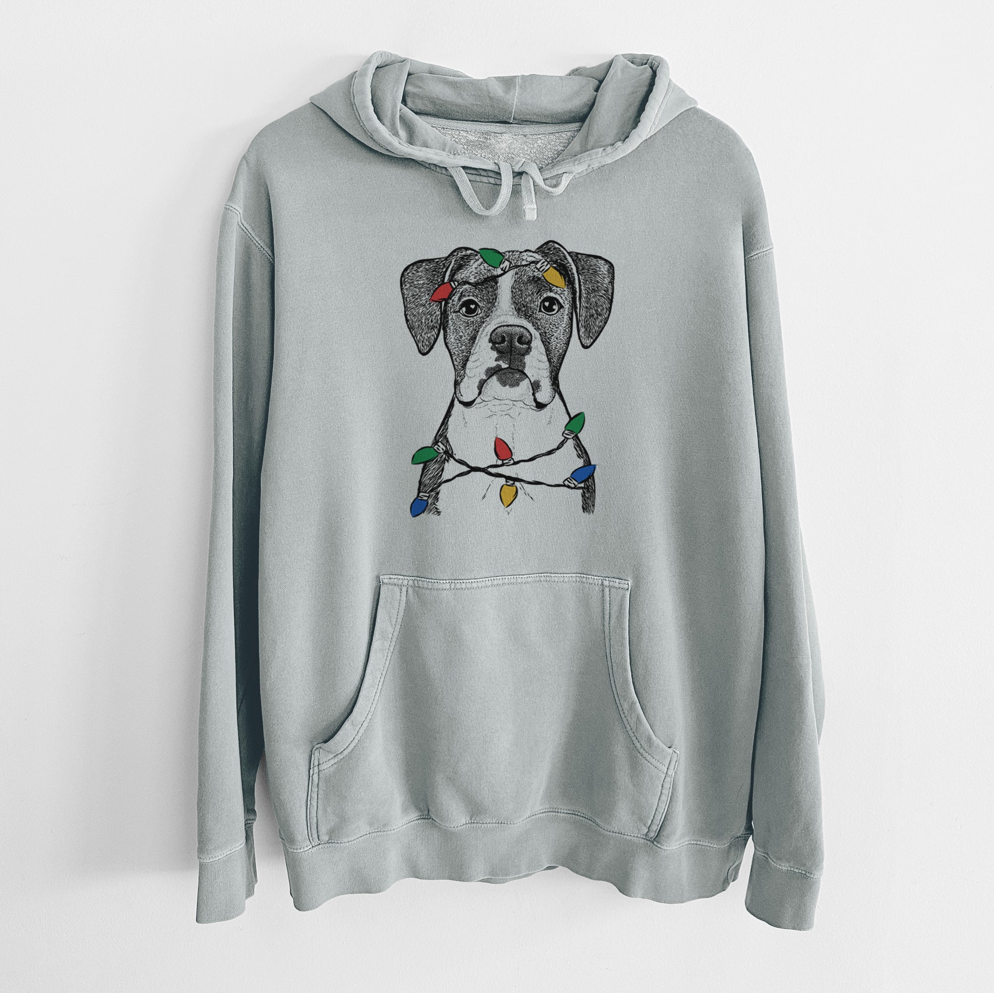 Christmas Lights Annie the Boxer - Unisex Pigment Dyed Hoodie