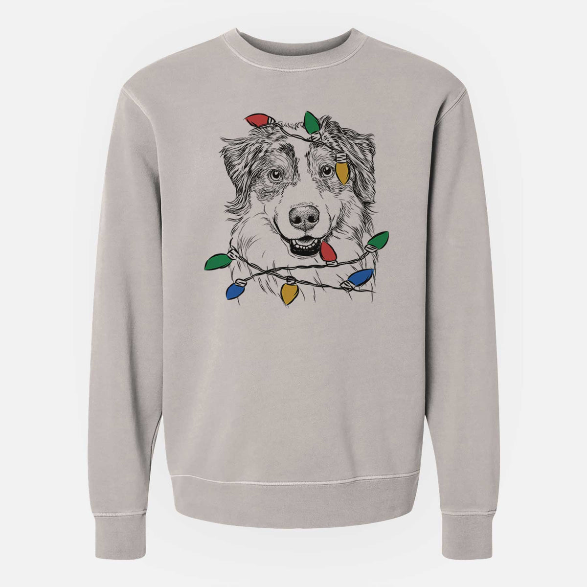 Christmas Lights Aonghus the Australian Shepherd - Unisex Pigment Dyed Crew Sweatshirt