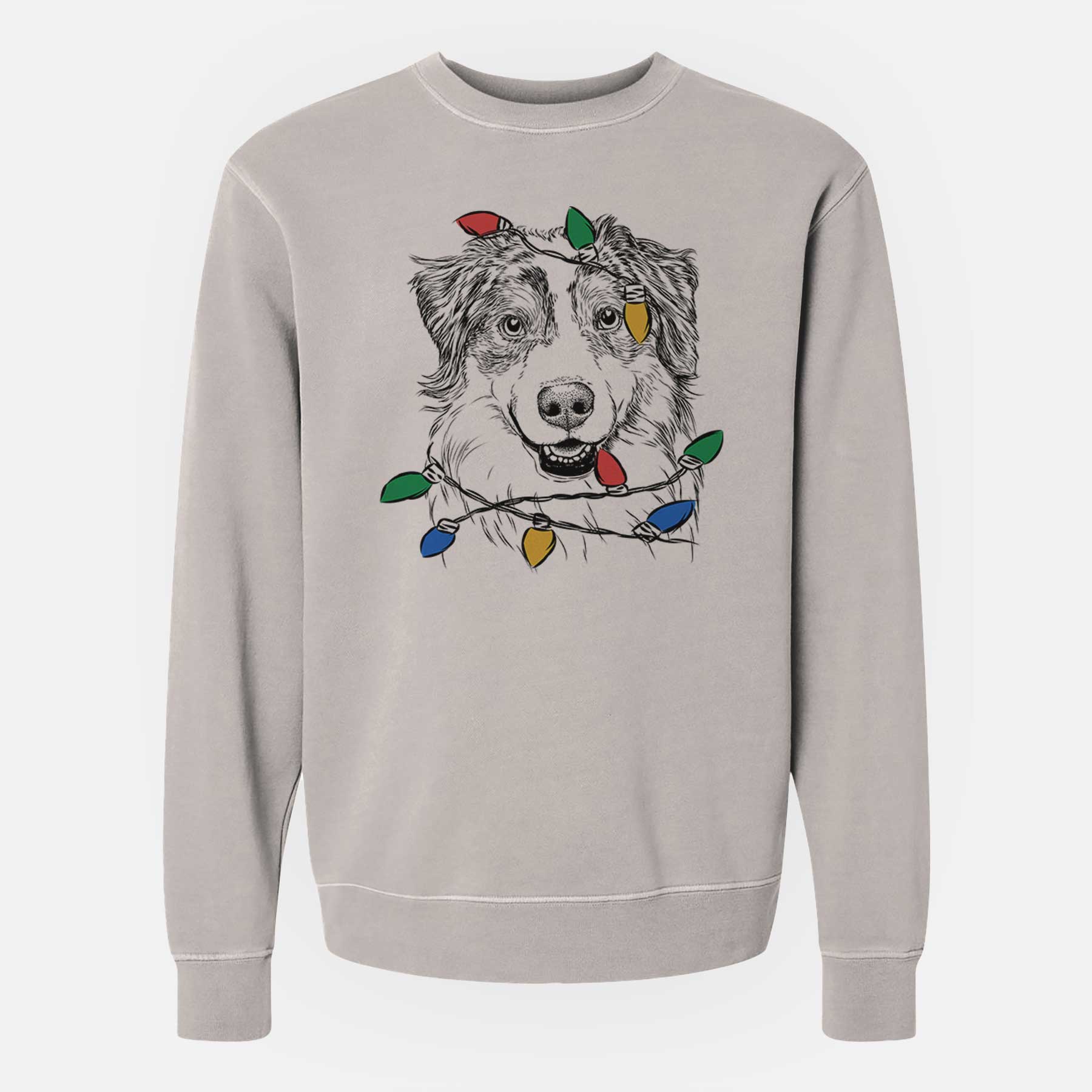 Christmas Lights Aonghus the Australian Shepherd - Unisex Pigment Dyed Crew Sweatshirt