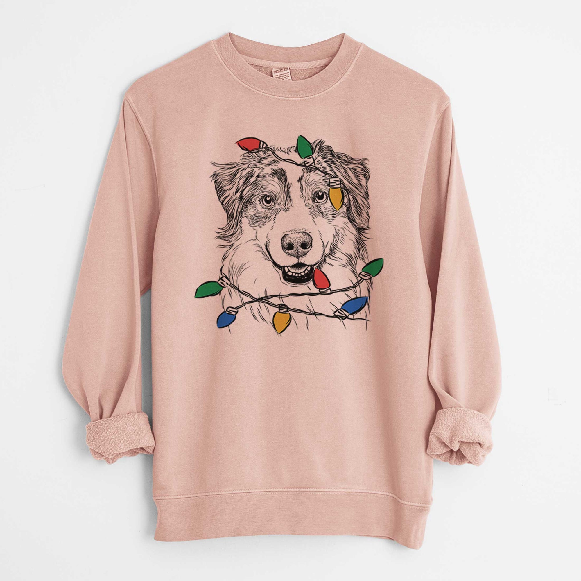 Christmas Lights Aonghus the Australian Shepherd - Unisex Pigment Dyed Crew Sweatshirt