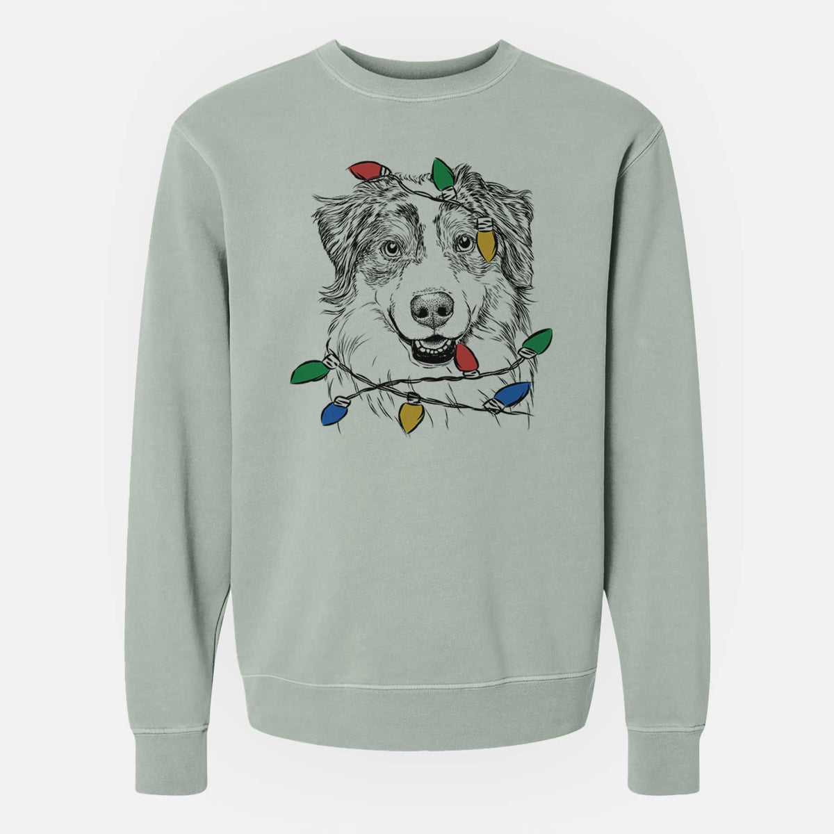 Christmas Lights Aonghus the Australian Shepherd - Unisex Pigment Dyed Crew Sweatshirt