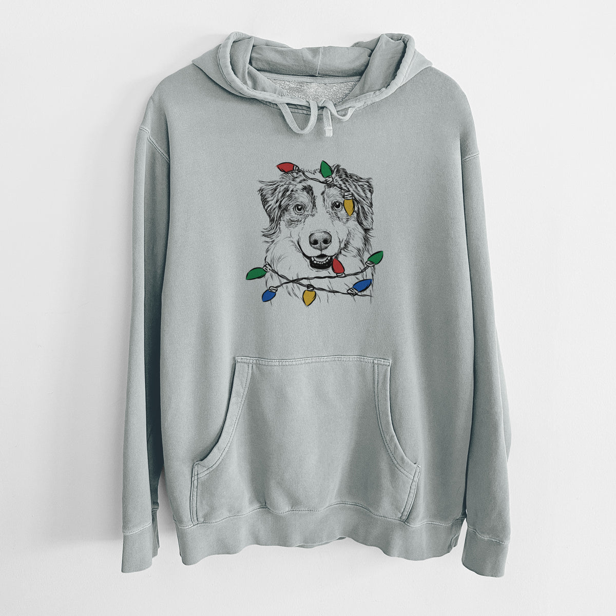 Christmas Lights Aonghus the Australian Shepherd - Unisex Pigment Dyed Hoodie
