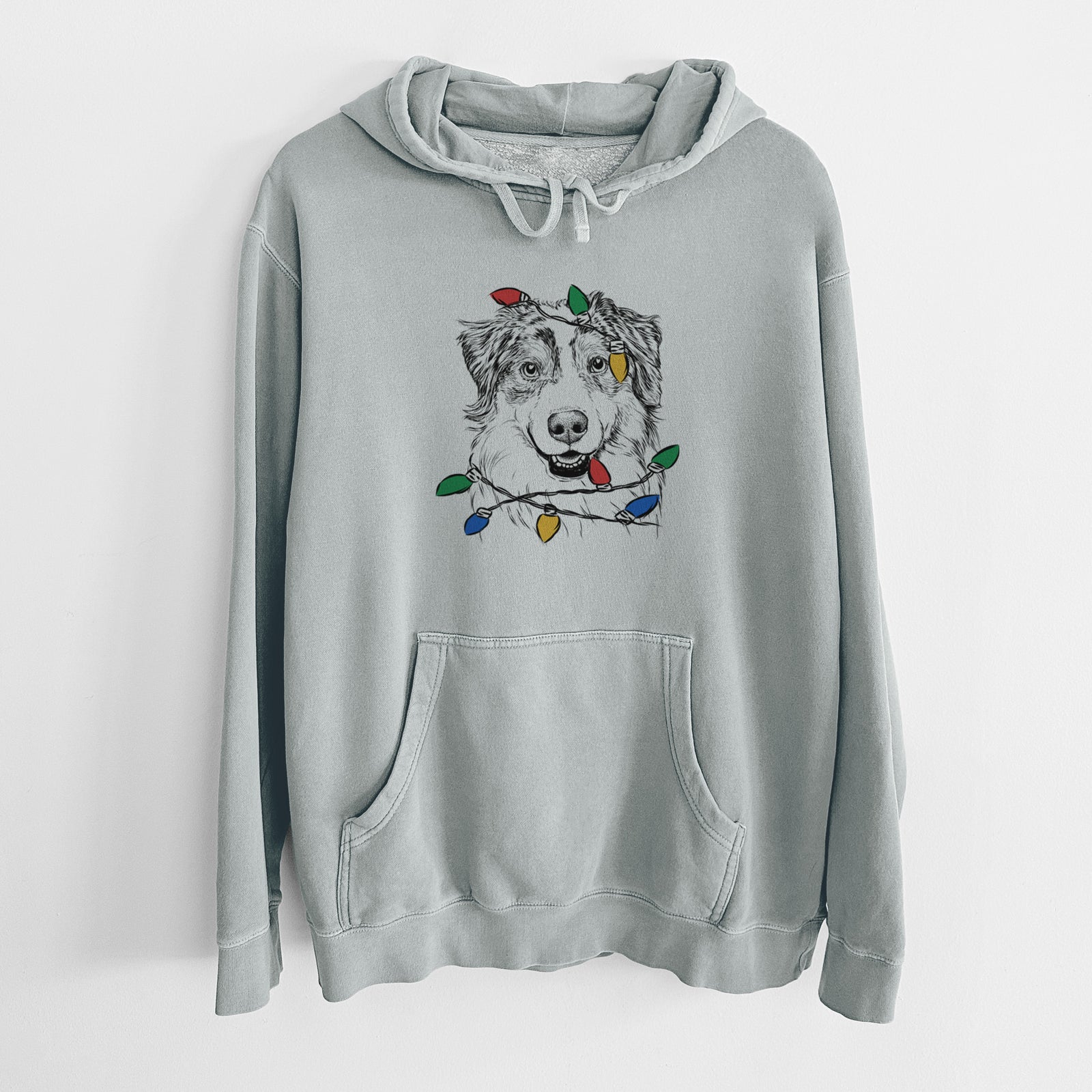 Christmas Lights Aonghus the Australian Shepherd - Unisex Pigment Dyed Hoodie