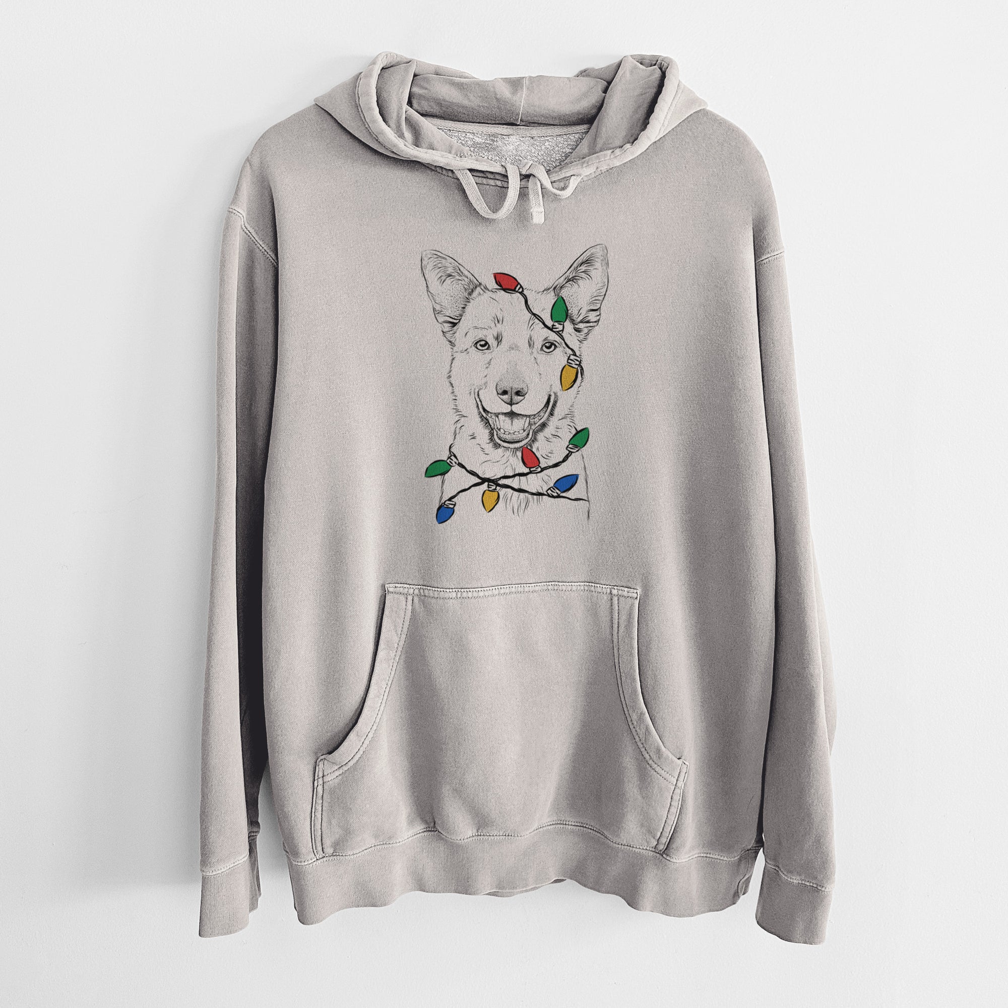 Christmas Lights Arden the Australian Kelpie - Unisex Pigment Dyed Hoodie