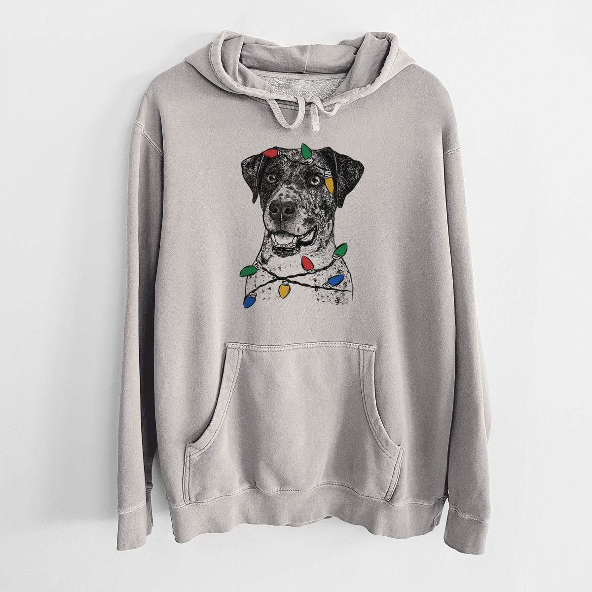 Christmas Lights Argos the Catahoula - Unisex Pigment Dyed Hoodie