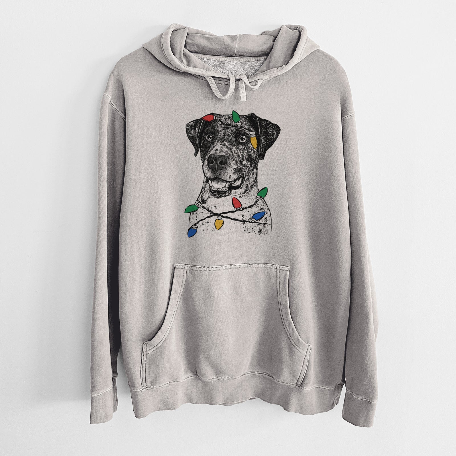 Christmas Lights Argos the Catahoula - Unisex Pigment Dyed Hoodie
