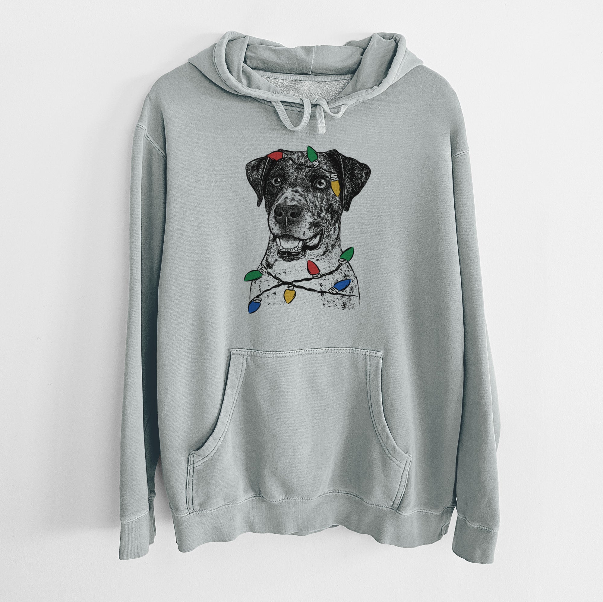 Christmas Lights Argos the Catahoula - Unisex Pigment Dyed Hoodie