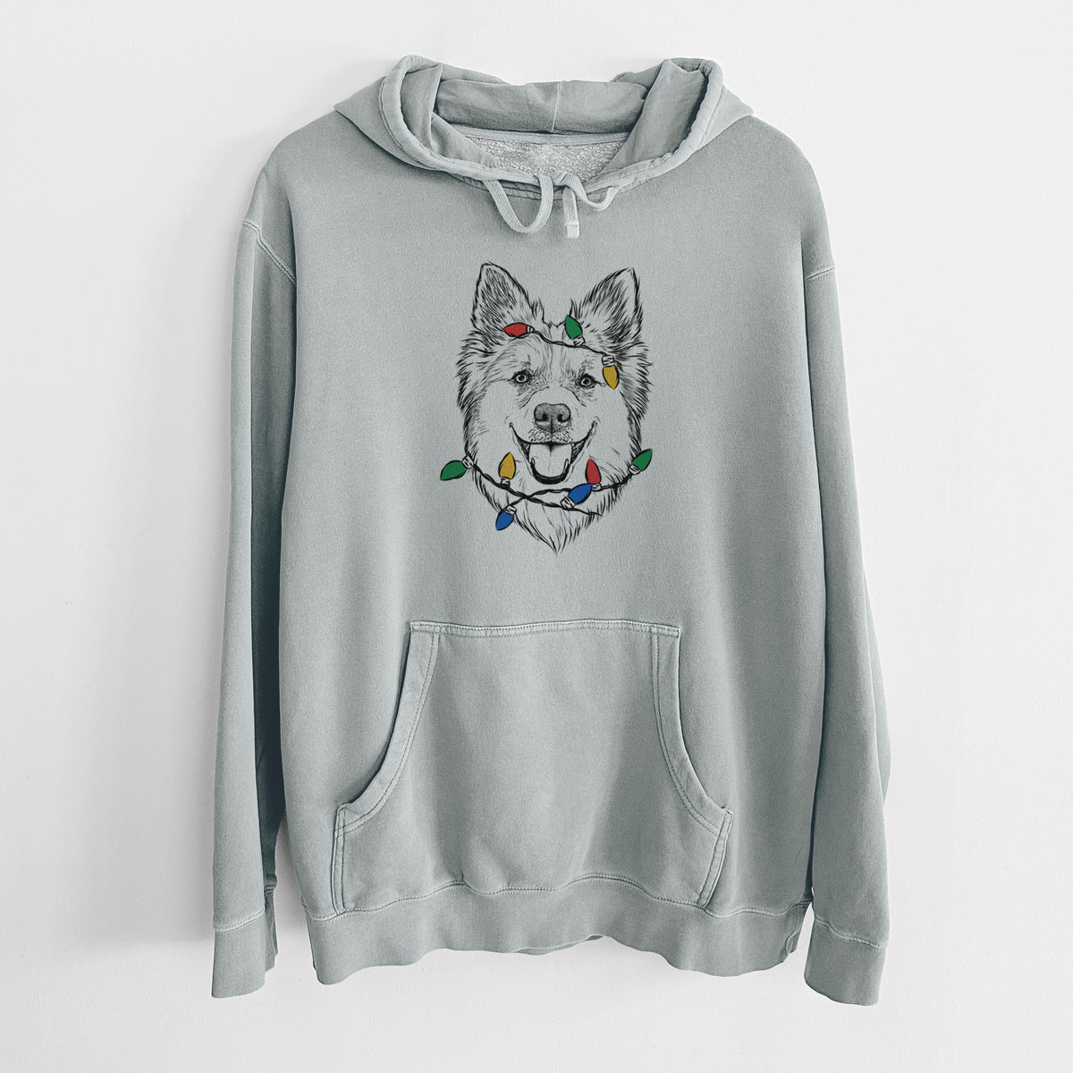 Christmas Lights Ari the Icelandic Sheepdog - Unisex Pigment Dyed Hoodie