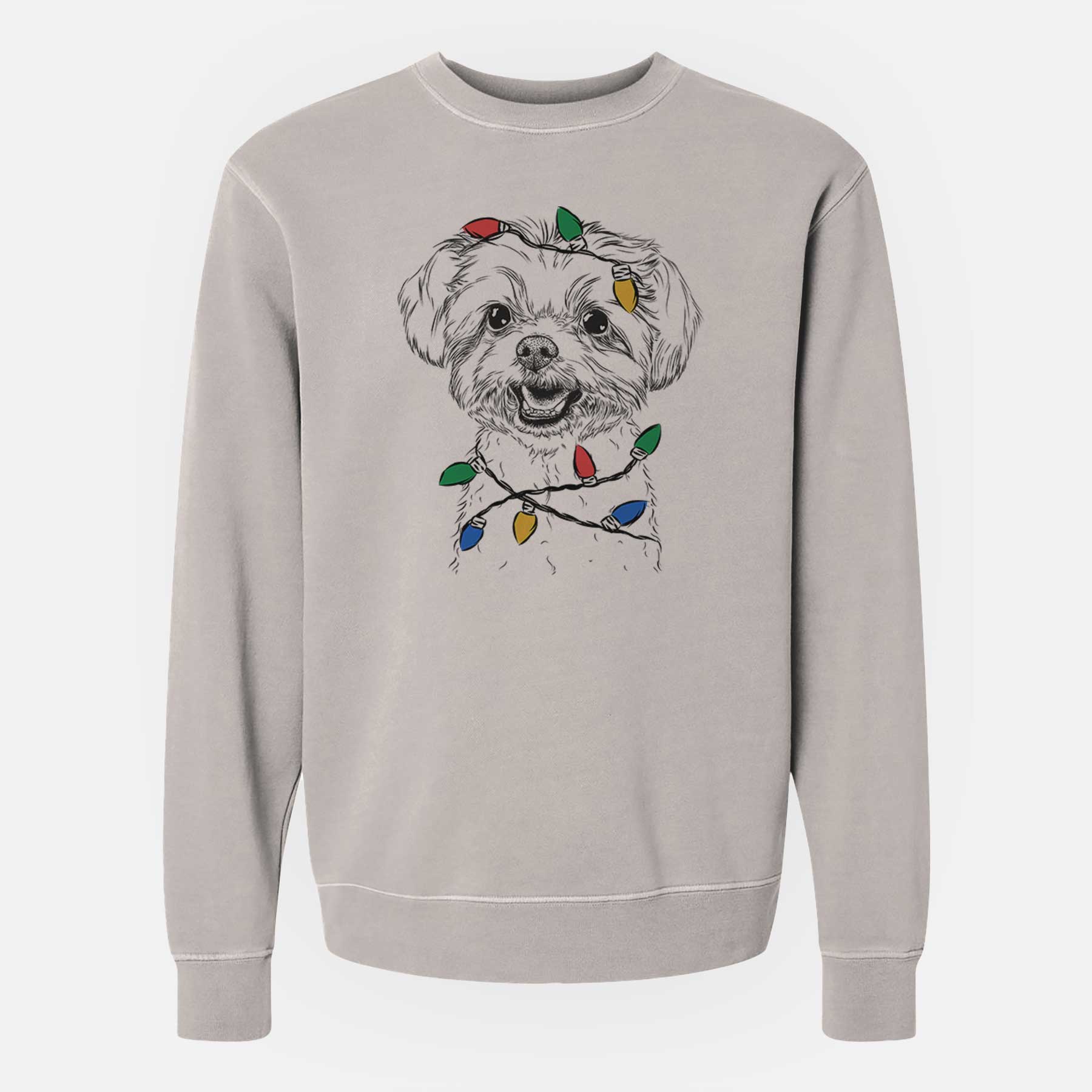 Christmas Lights Aspen the Morkie - Unisex Pigment Dyed Crew Sweatshirt