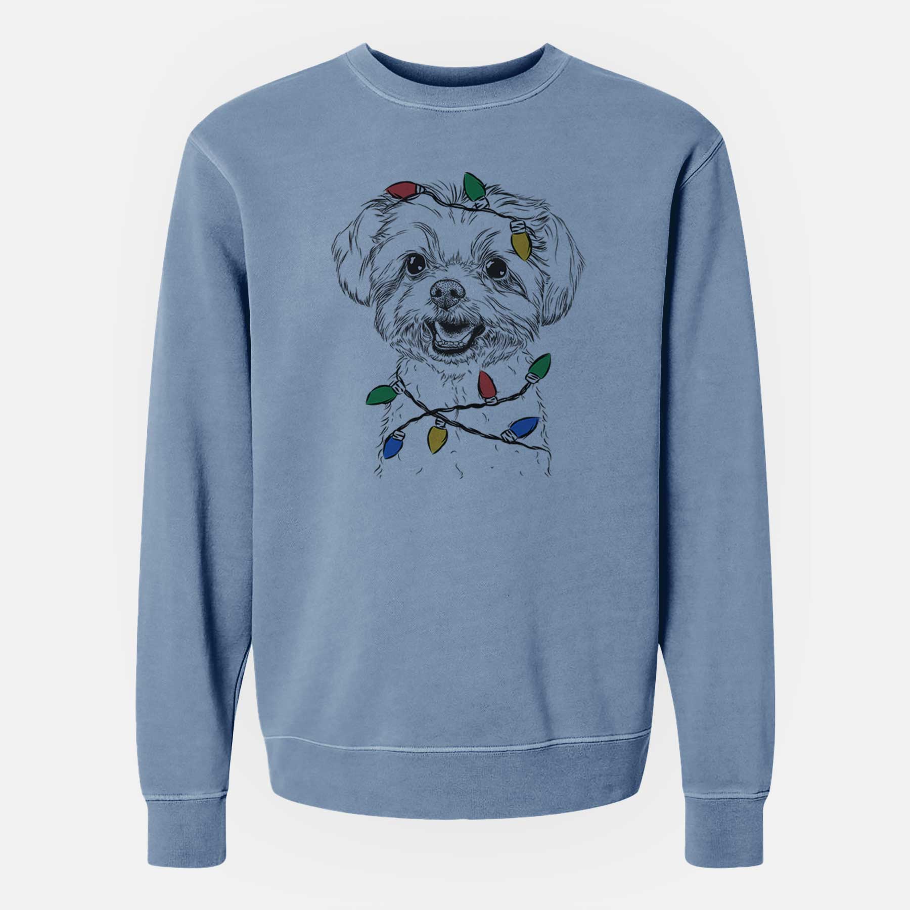 Christmas Lights Aspen the Morkie - Unisex Pigment Dyed Crew Sweatshirt