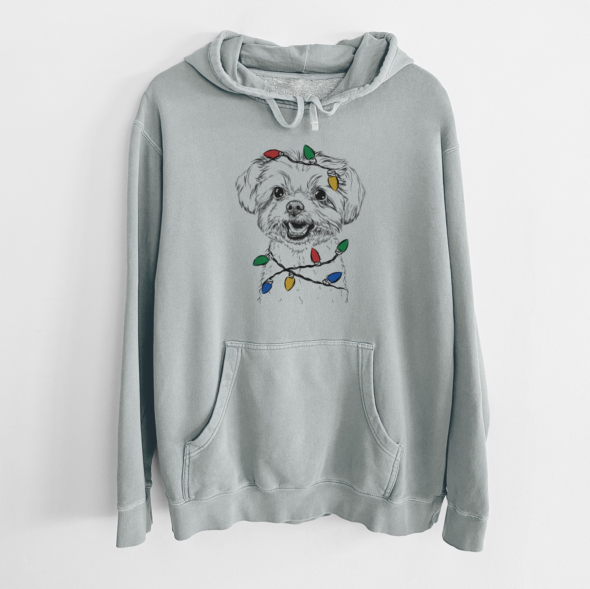 Christmas Lights Aspen the Morkie - Unisex Pigment Dyed Hoodie