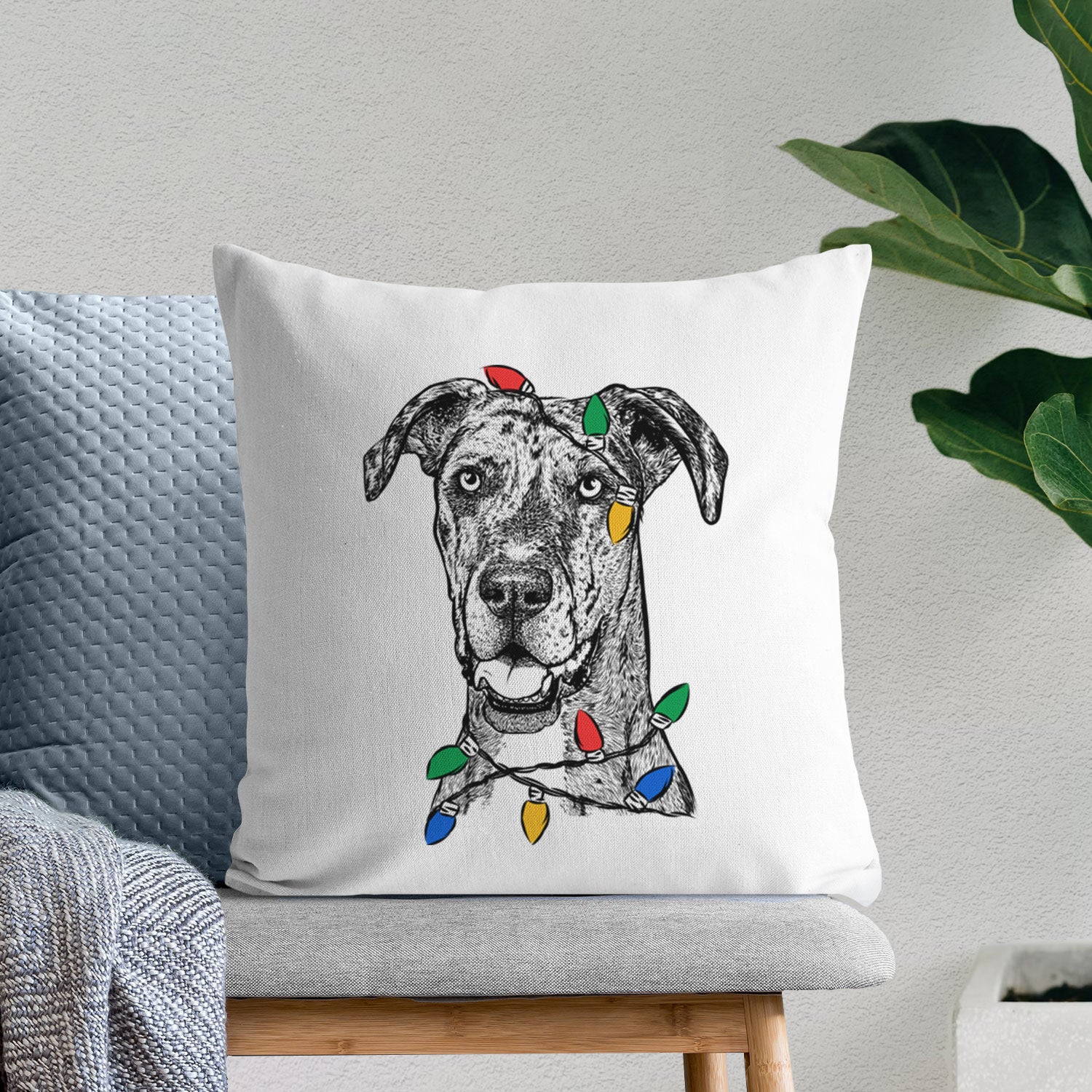 Athena the Merle Great Dane - Throw Pillow Cover