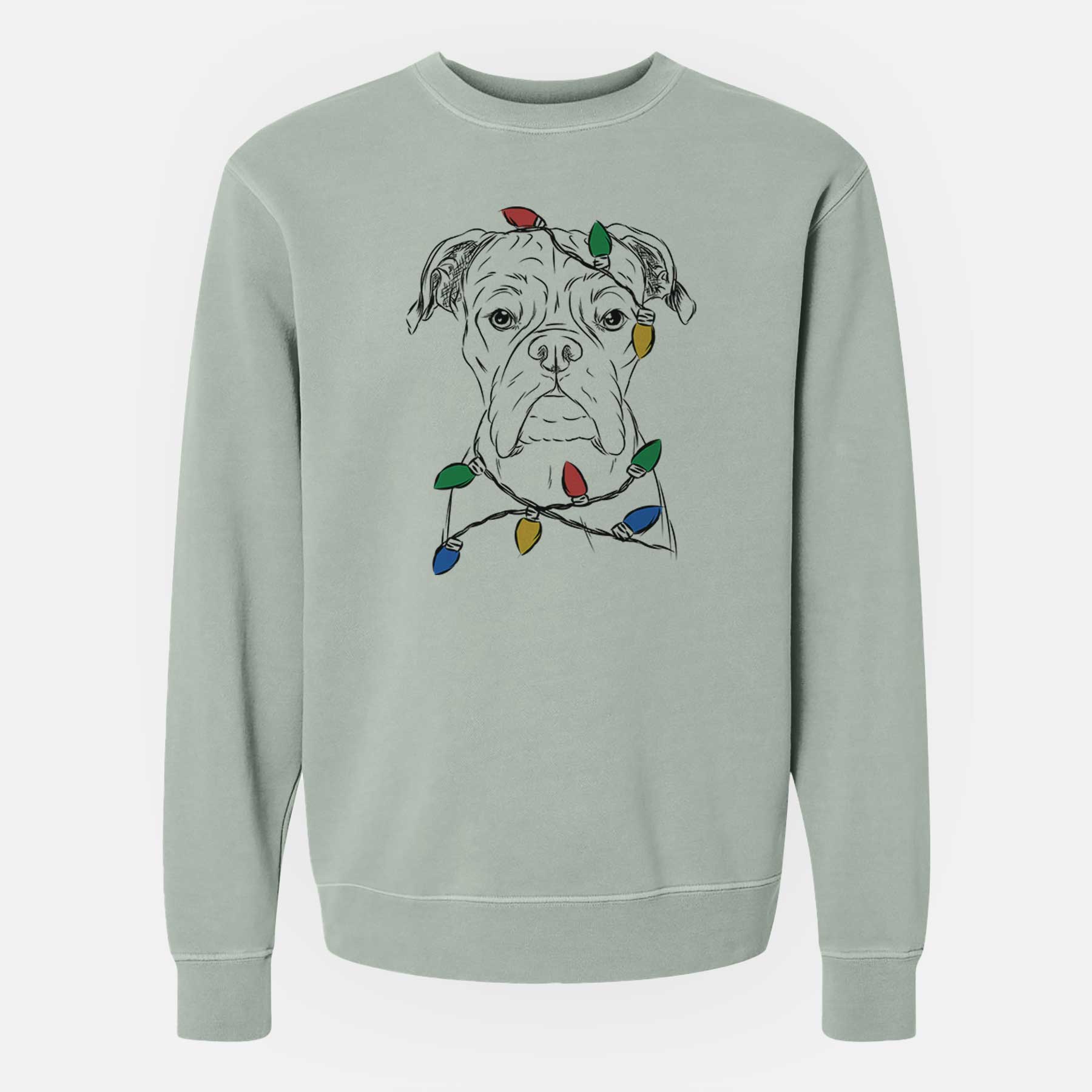 Christmas Lights Axel the Boxer - Unisex Pigment Dyed Crew Sweatshirt