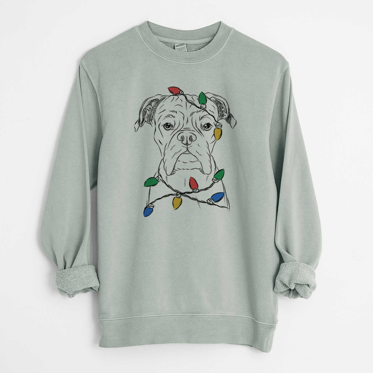 Christmas Lights Axel the Boxer - Unisex Pigment Dyed Crew Sweatshirt