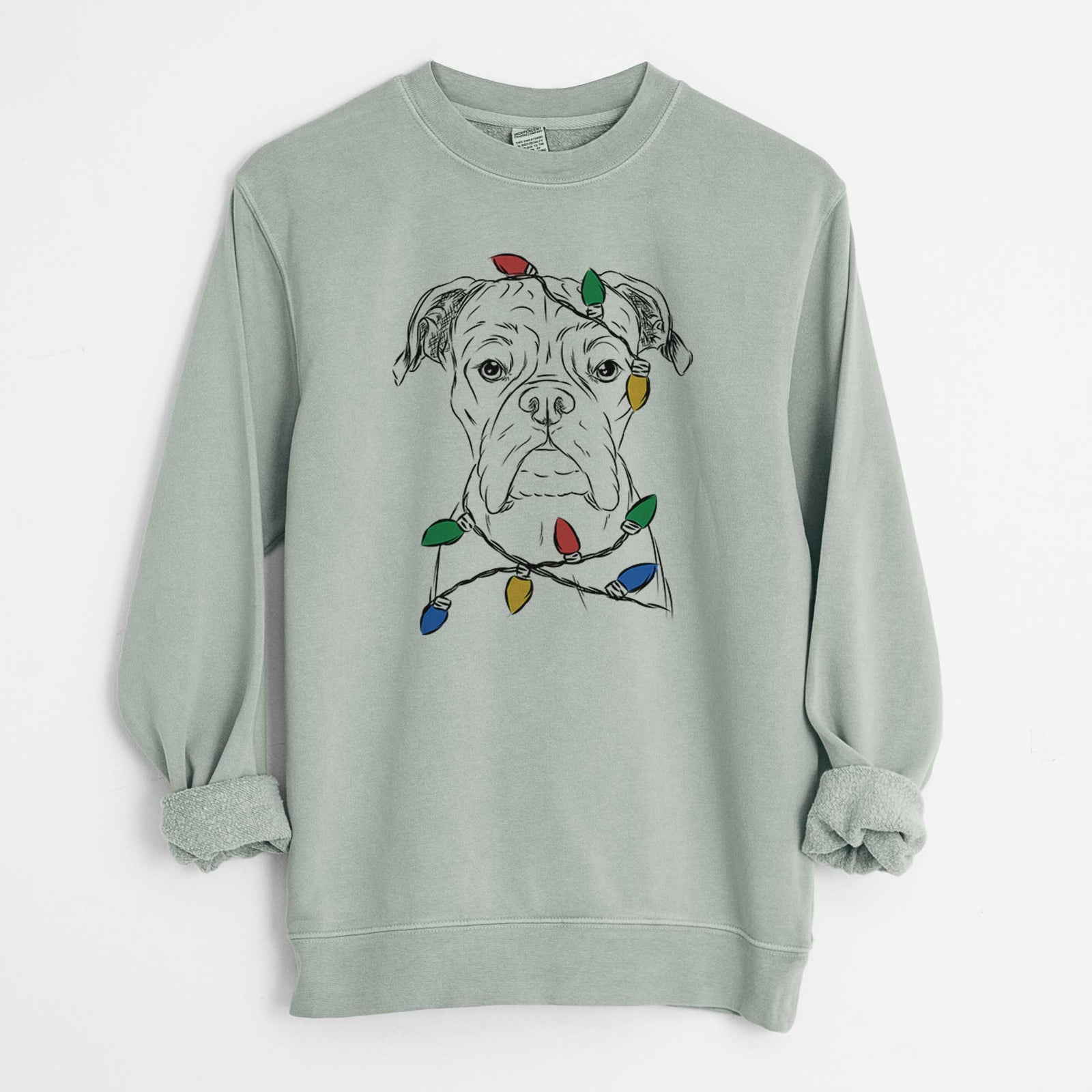 Christmas Lights Axel the Boxer - Unisex Pigment Dyed Crew Sweatshirt