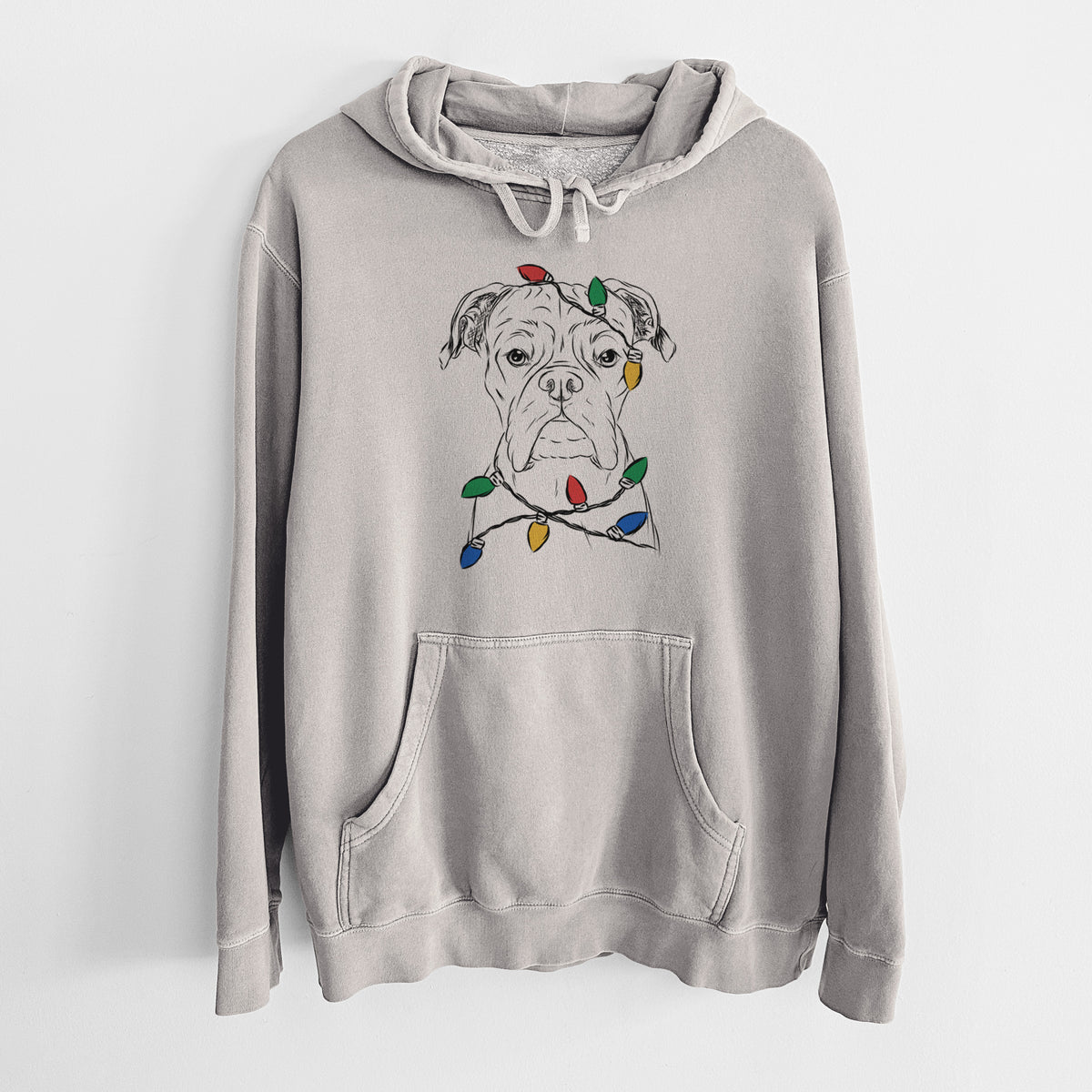 Christmas Lights Axel the Boxer - Unisex Pigment Dyed Hoodie