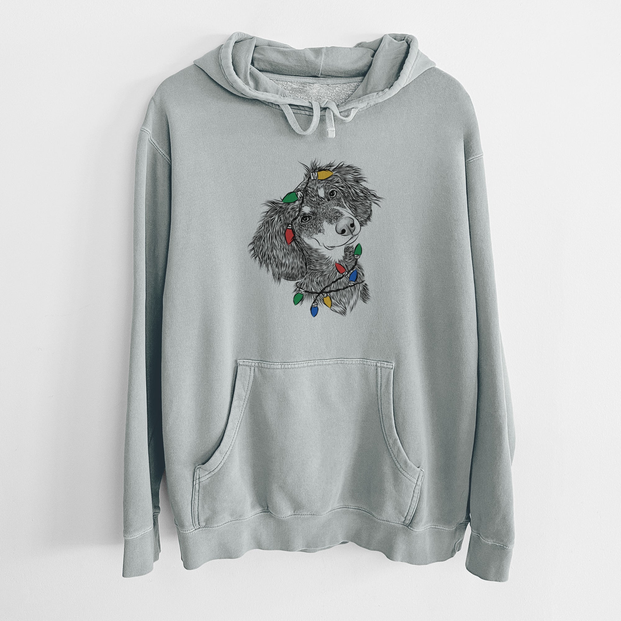 Christmas Lights Bailey the Long Haired Dachshund - Unisex Pigment Dyed Hoodie