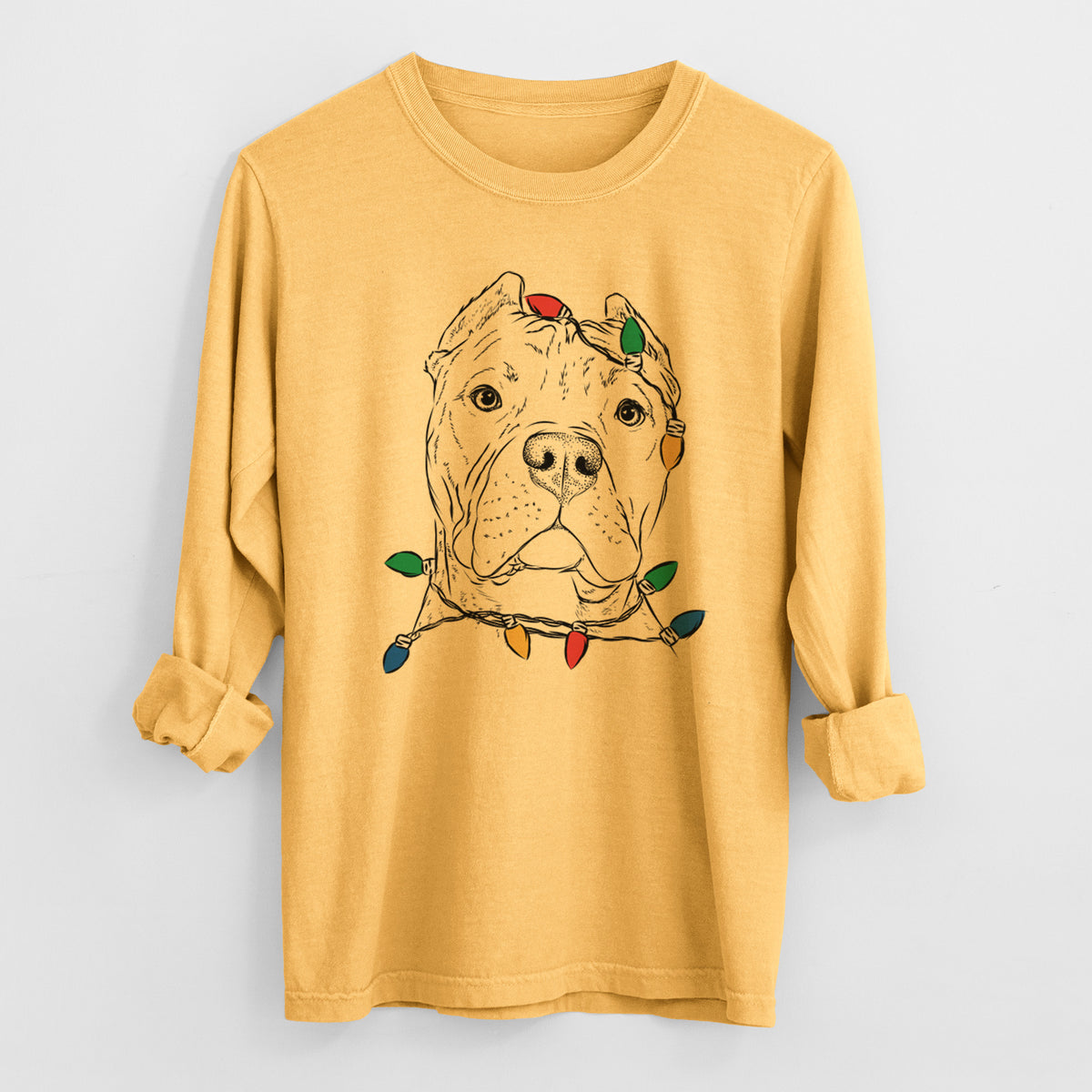 Christmas Lights Bam Bam the Pitbull - Heavyweight 100% Cotton Long Sleeve