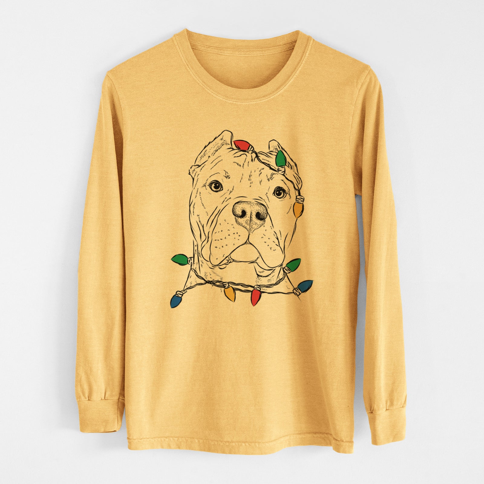 Christmas Lights Bam Bam the Pitbull - Heavyweight 100% Cotton Long Sleeve