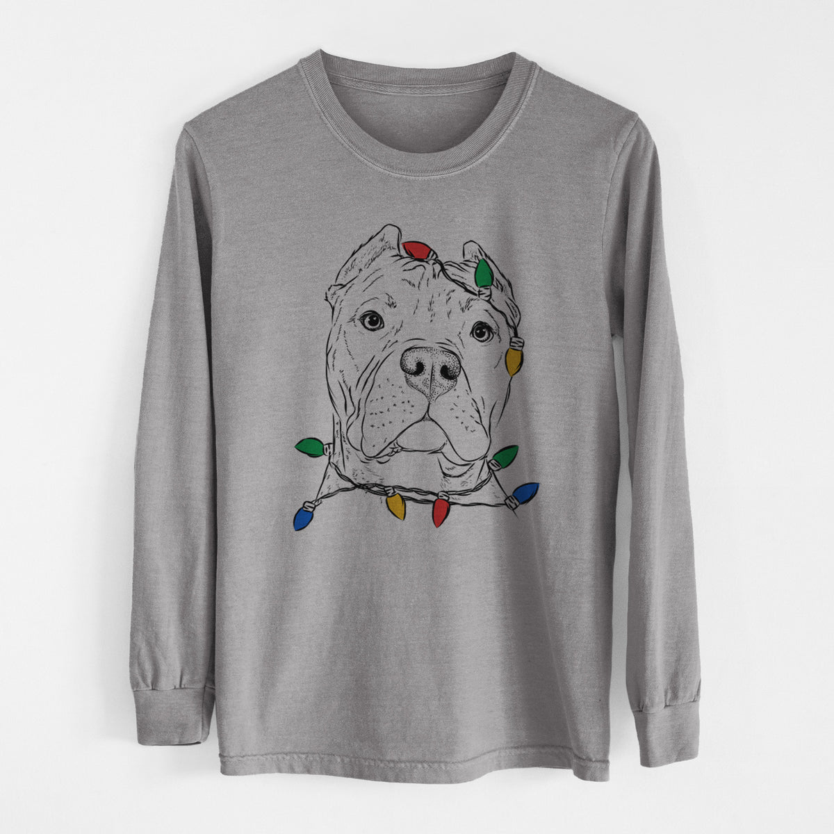 Christmas Lights Bam Bam the Pitbull - Heavyweight 100% Cotton Long Sleeve