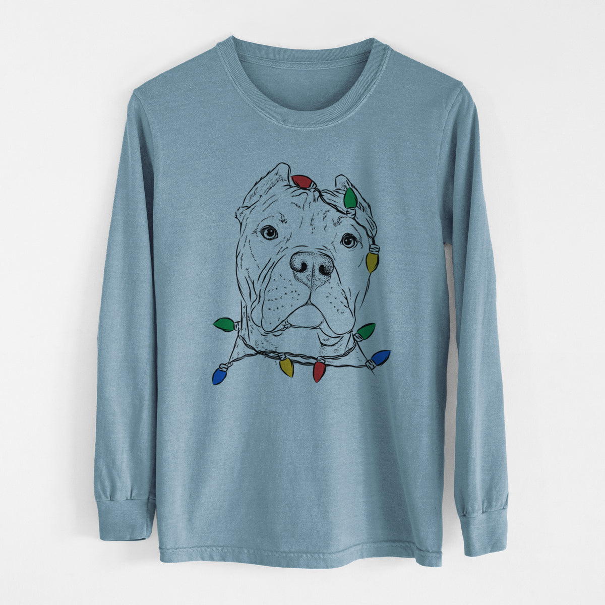 Christmas Lights Bam Bam the Pitbull - Heavyweight 100% Cotton Long Sleeve