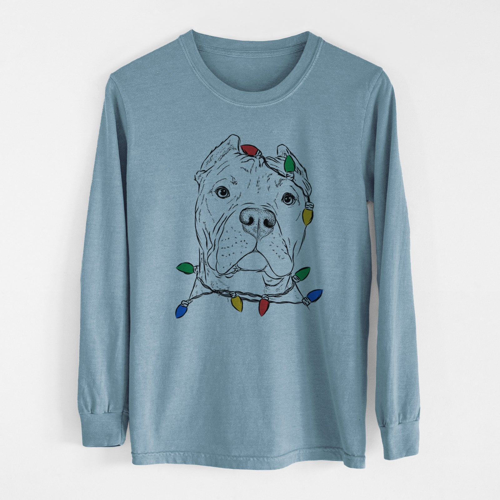 Christmas Lights Bam Bam the Pitbull - Heavyweight 100% Cotton Long Sleeve