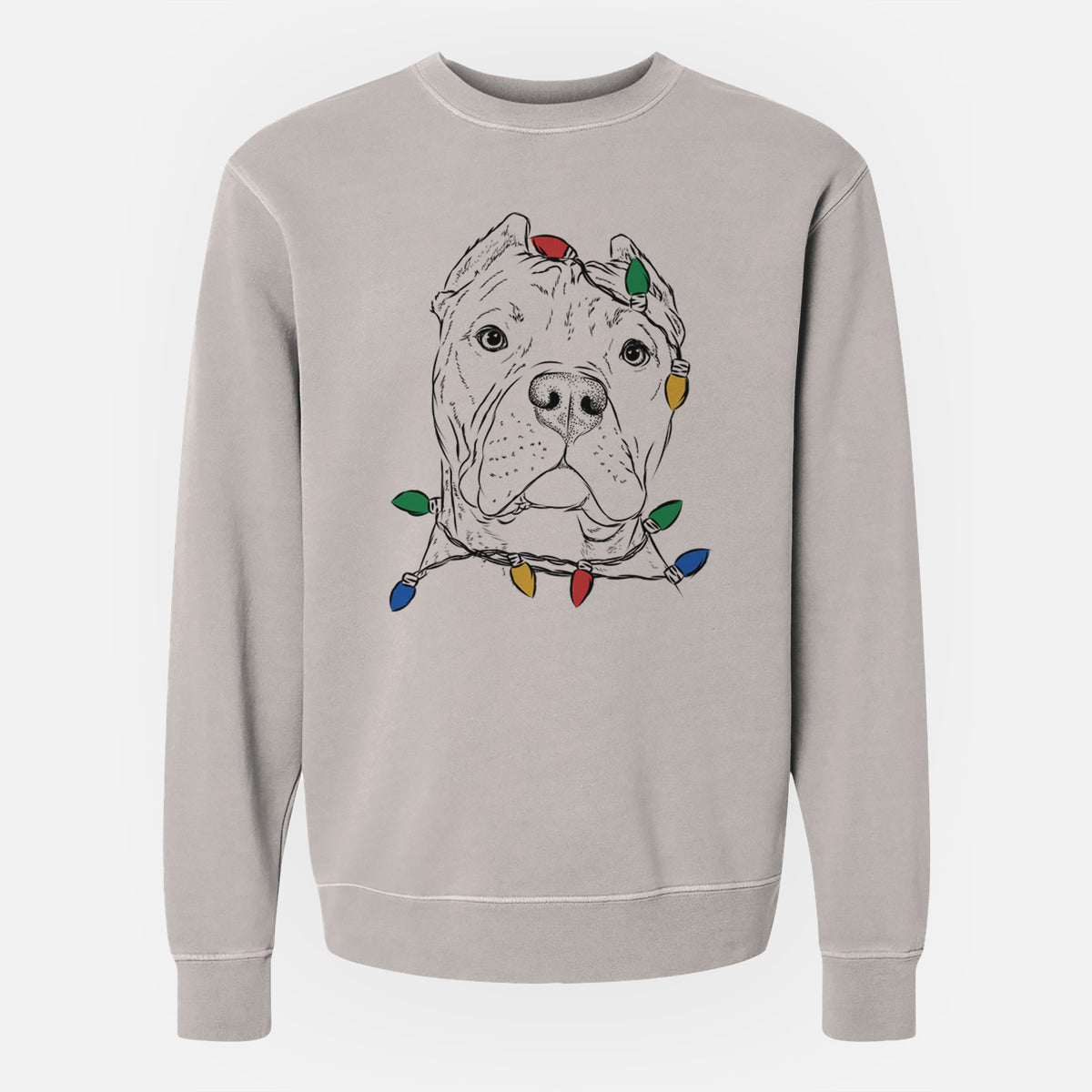 Christmas Lights Bam Bam the Pitbull - Unisex Pigment Dyed Crew Sweatshirt