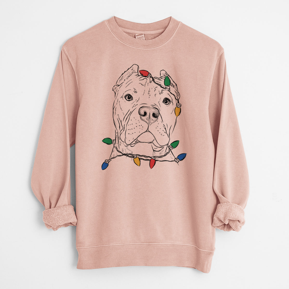 Christmas Lights Bam Bam the Pitbull - Unisex Pigment Dyed Crew Sweatshirt