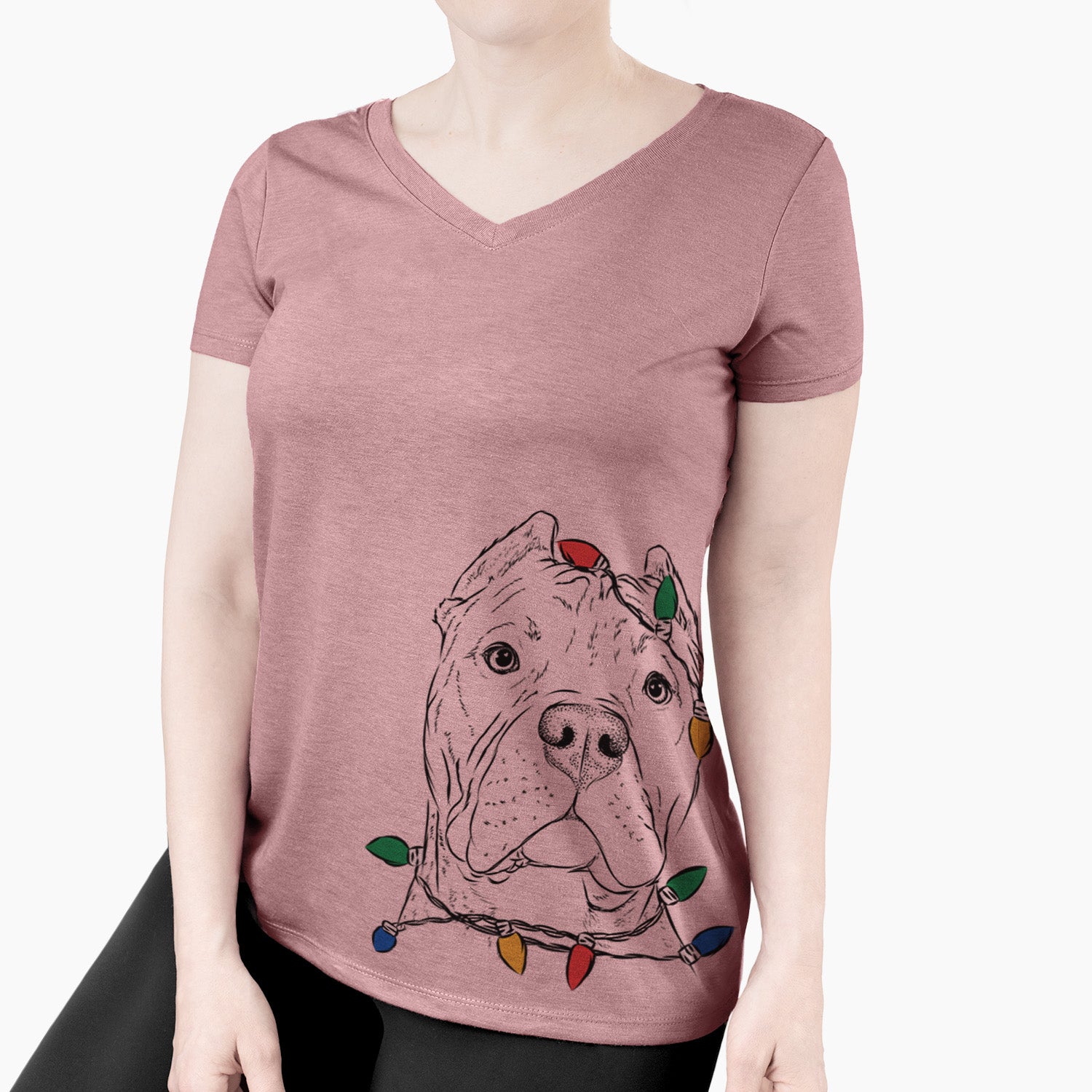 Christmas Lights Bam Bam the Pitbull - Women's Perfect V-neck Shirt